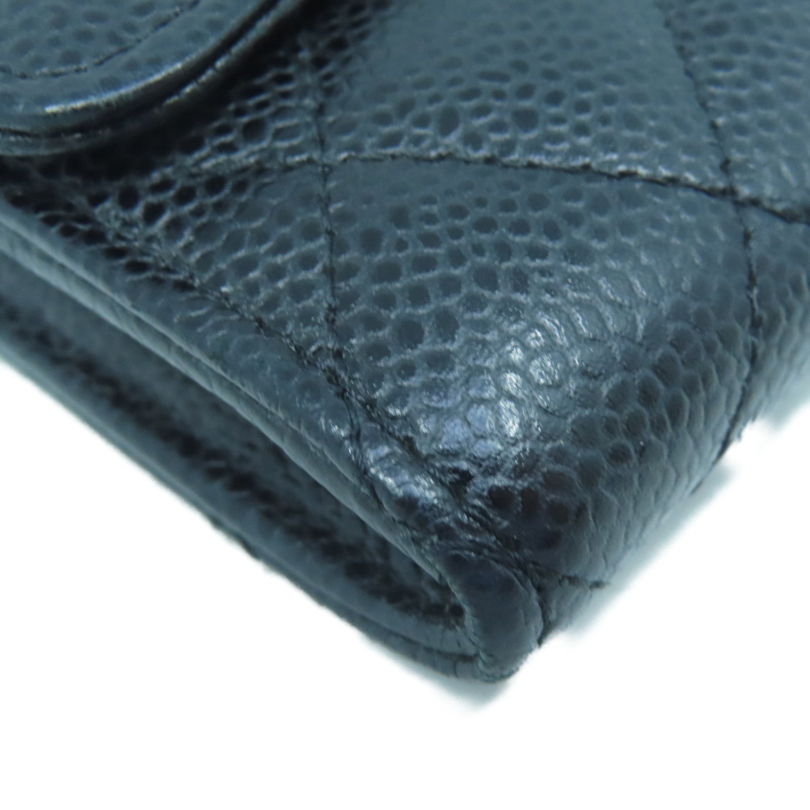 CHANEL Rhombus Caviar Leather Long Wallet Gold Buckle Long Wallet Black