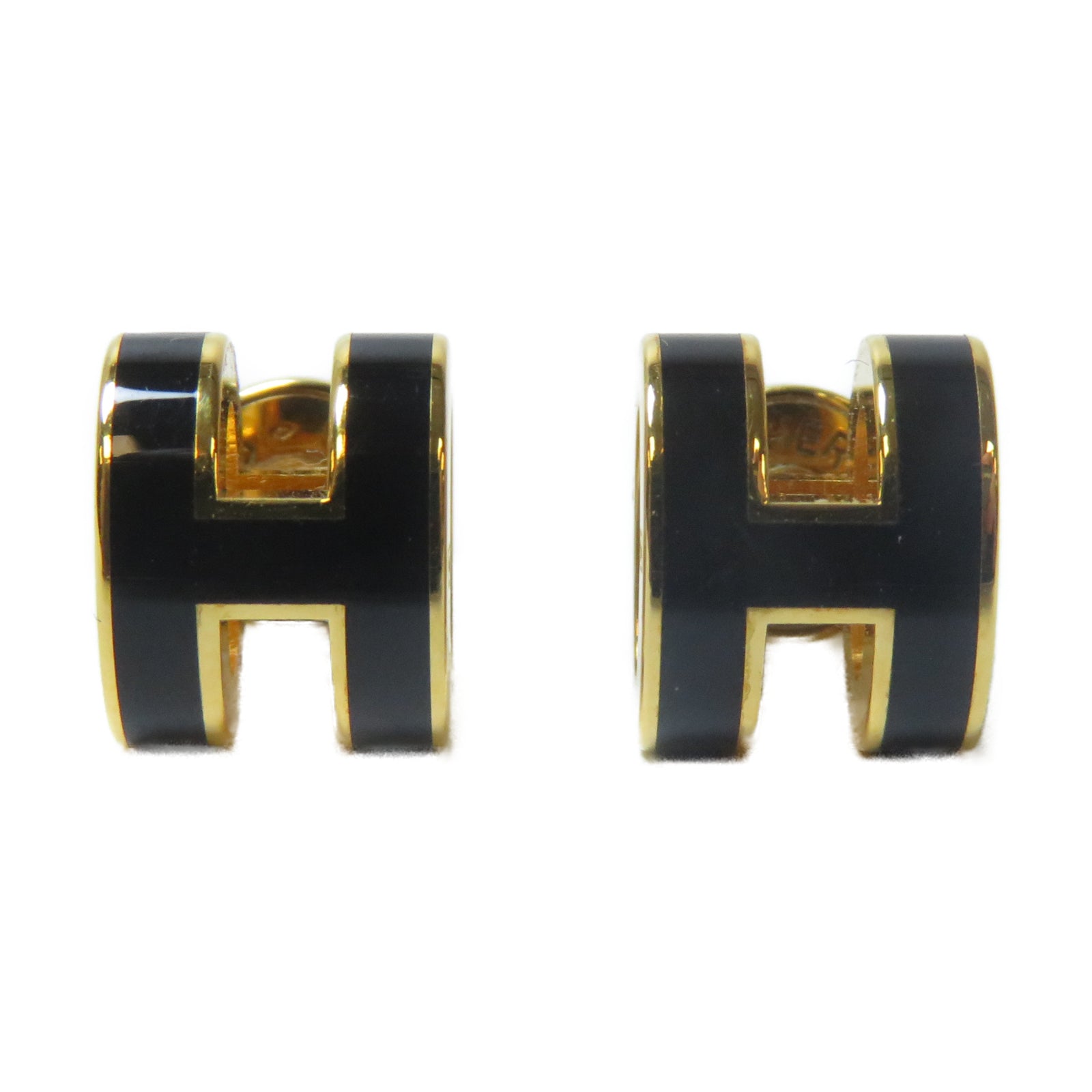 HERMES 金屬Mini Pop H Earrings金扣耳環黑色/金色