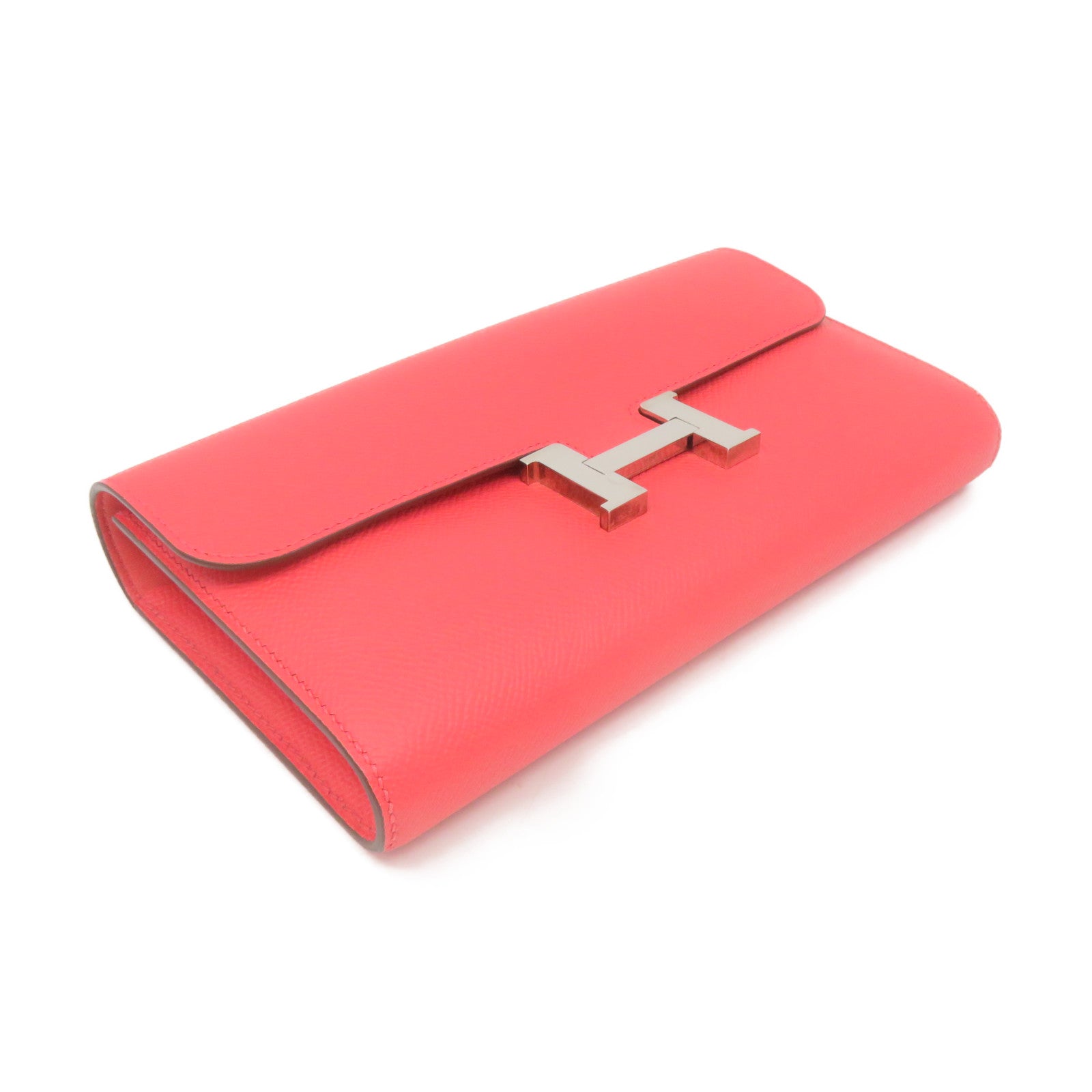 HERMES Epsom皮革Constance Wallet銀扣長錢包Rose Jaipur蜜桃紅色