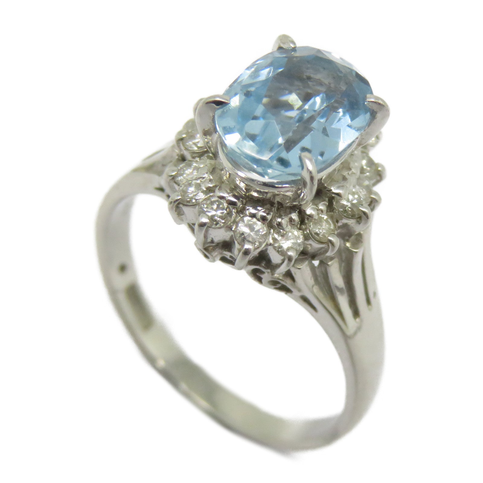 JEWELRY PT900鉑金Aquamarine Ring 1.48ct藍晶/0.24ct鑽石戒指US#5.5淺藍色/銀色