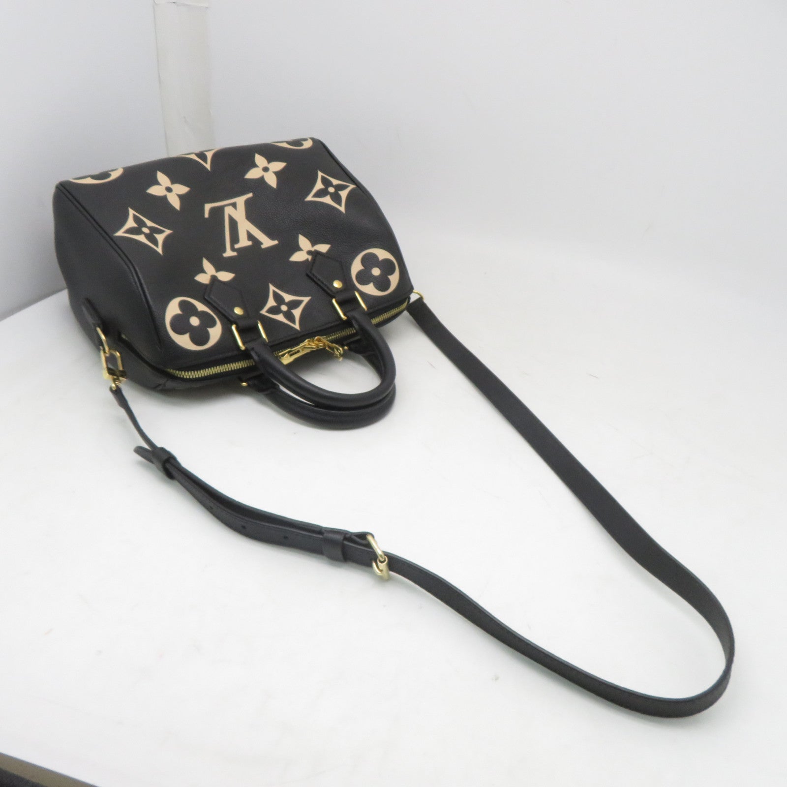 LOUIS VUITTON Monogram Empreinte Speedy Bandouliere 25金扣手挽肩背兩用袋黑色