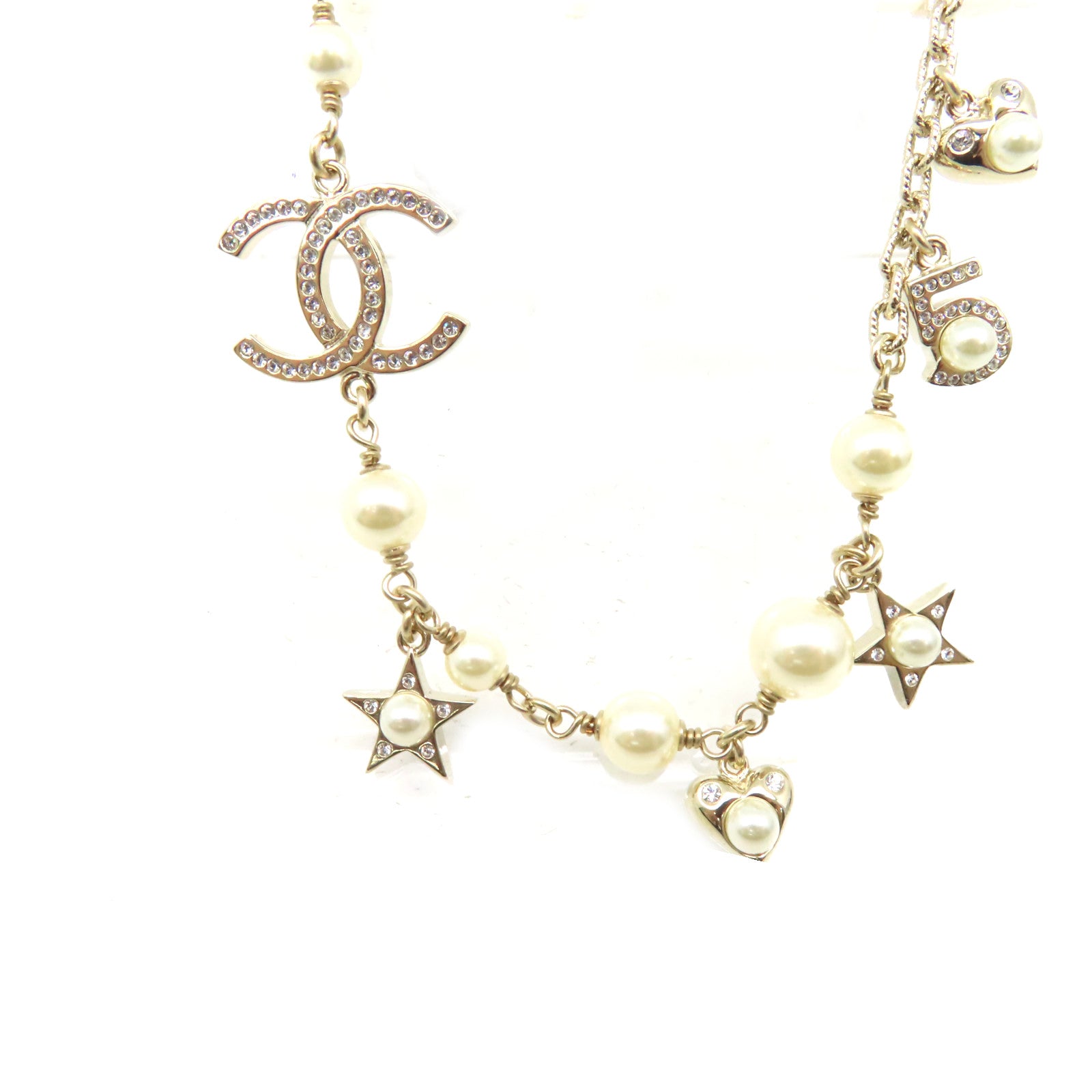 CHANEL 金屬/仿珍珠CC Necklace項鏈金色/珍珠色