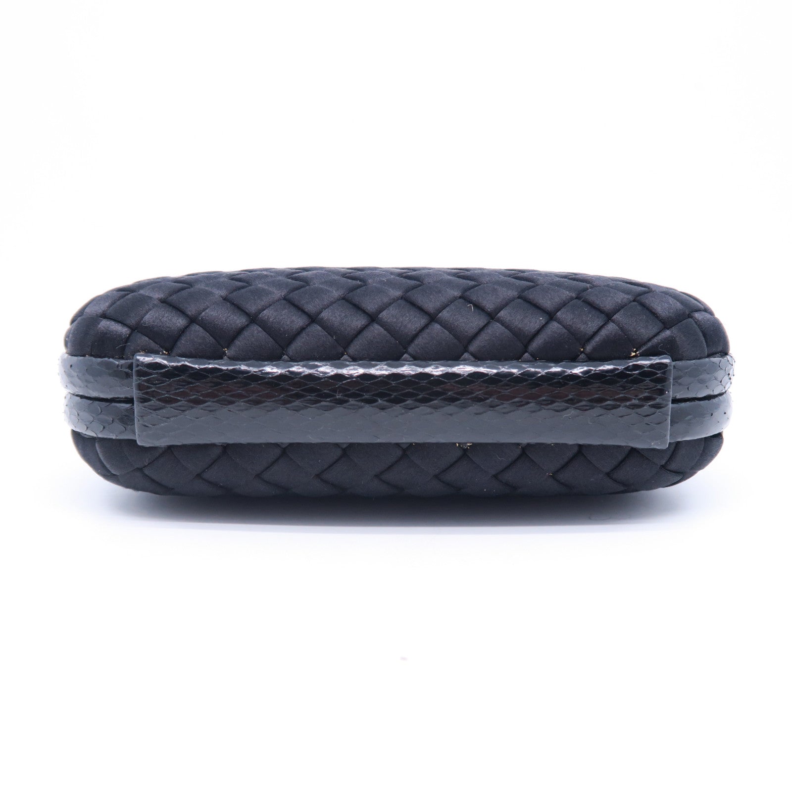 BOTTEGA VENETA 【激減優惠】緞製/蛇皮皮革Clutch Bag黑扣手拿包黑色