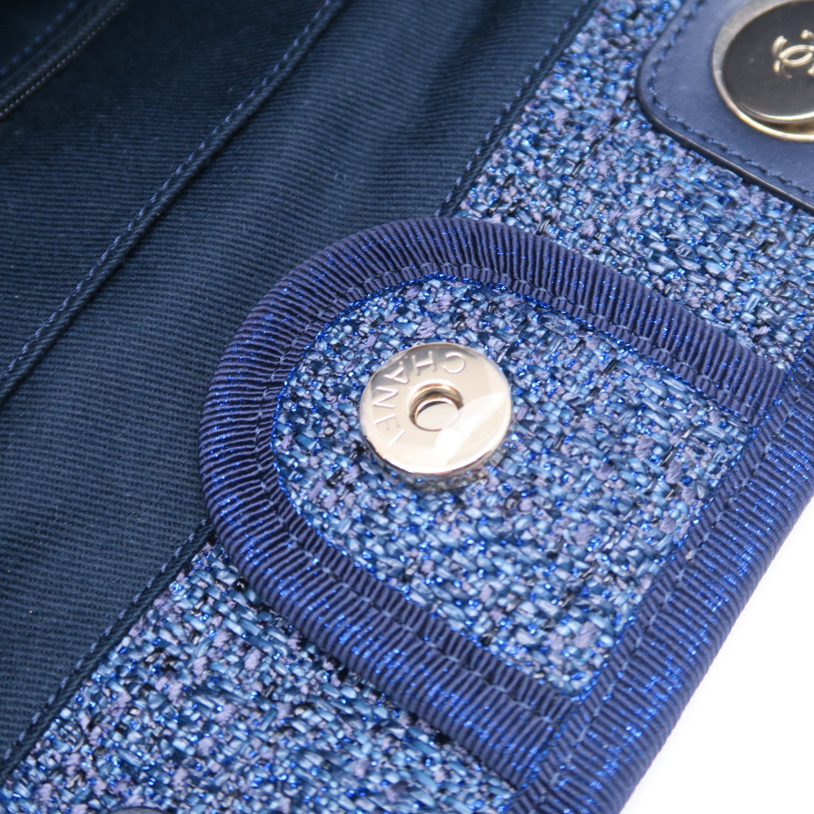 CHANEL 帆布Deauville Bag金扣手挽袋海軍藍色