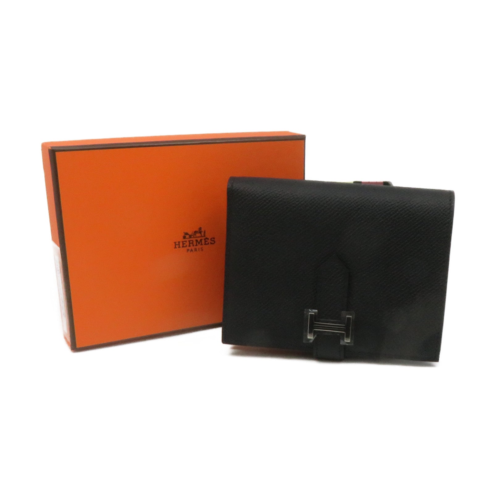 HERMES Epsom皮革Bearn Wallet銀扣短錢包黑色