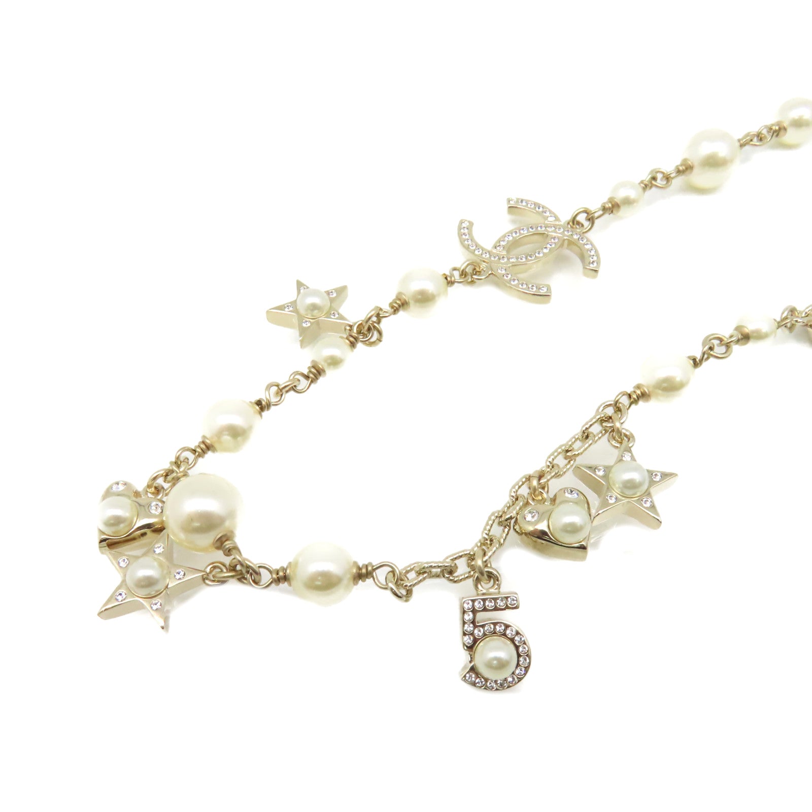 CHANEL 金屬/仿珍珠CC Necklace項鏈金色/珍珠色