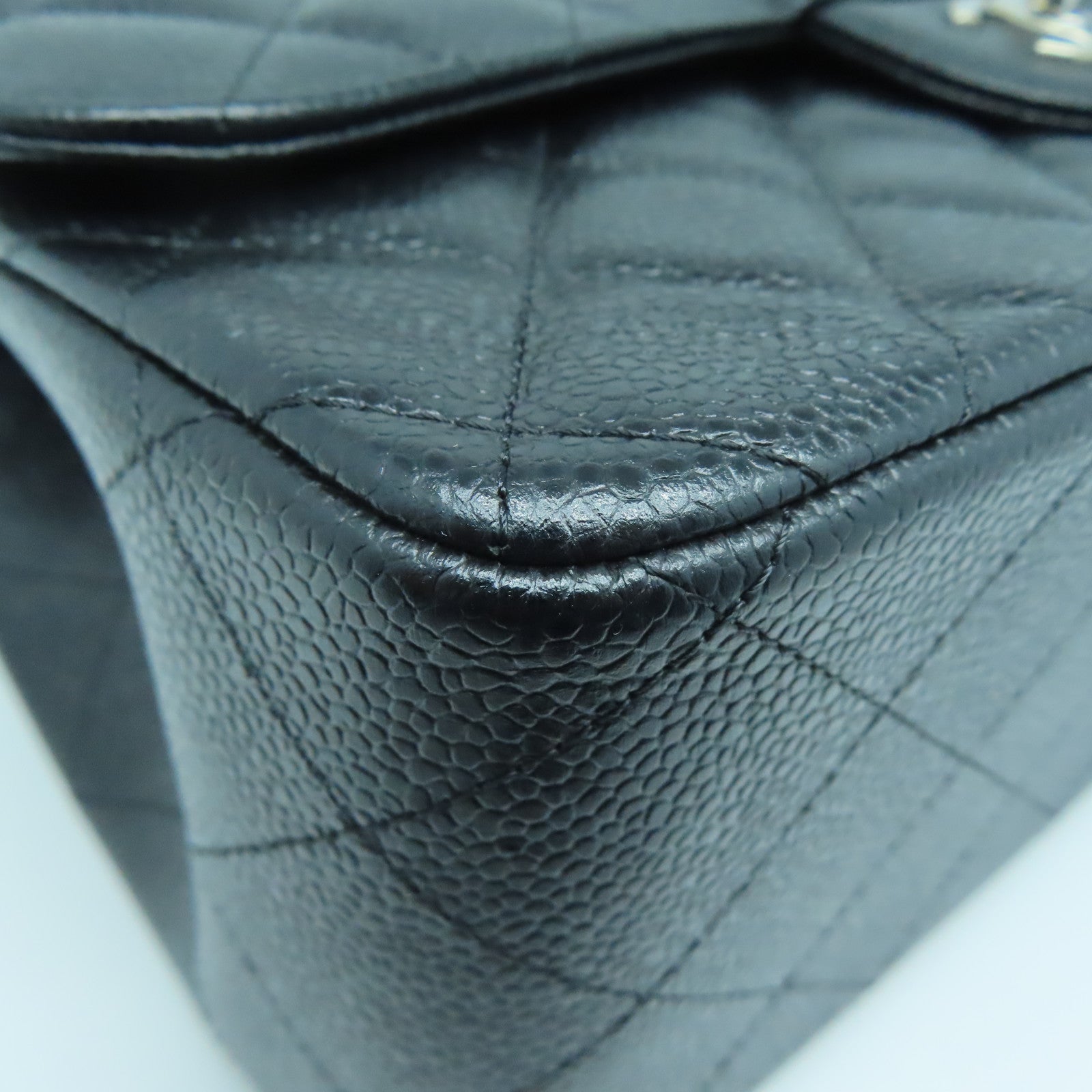 CHANEL 菱格牛皮皮革Chain Shoulder Bag银扣链带肩背袋黑色