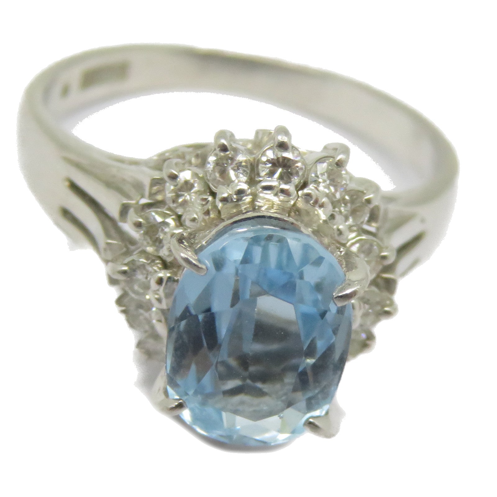 JEWELRY PT900鉑金Aquamarine Ring 1.48ct藍晶/0.24ct鑽石戒指US#5.5淺藍色/銀色