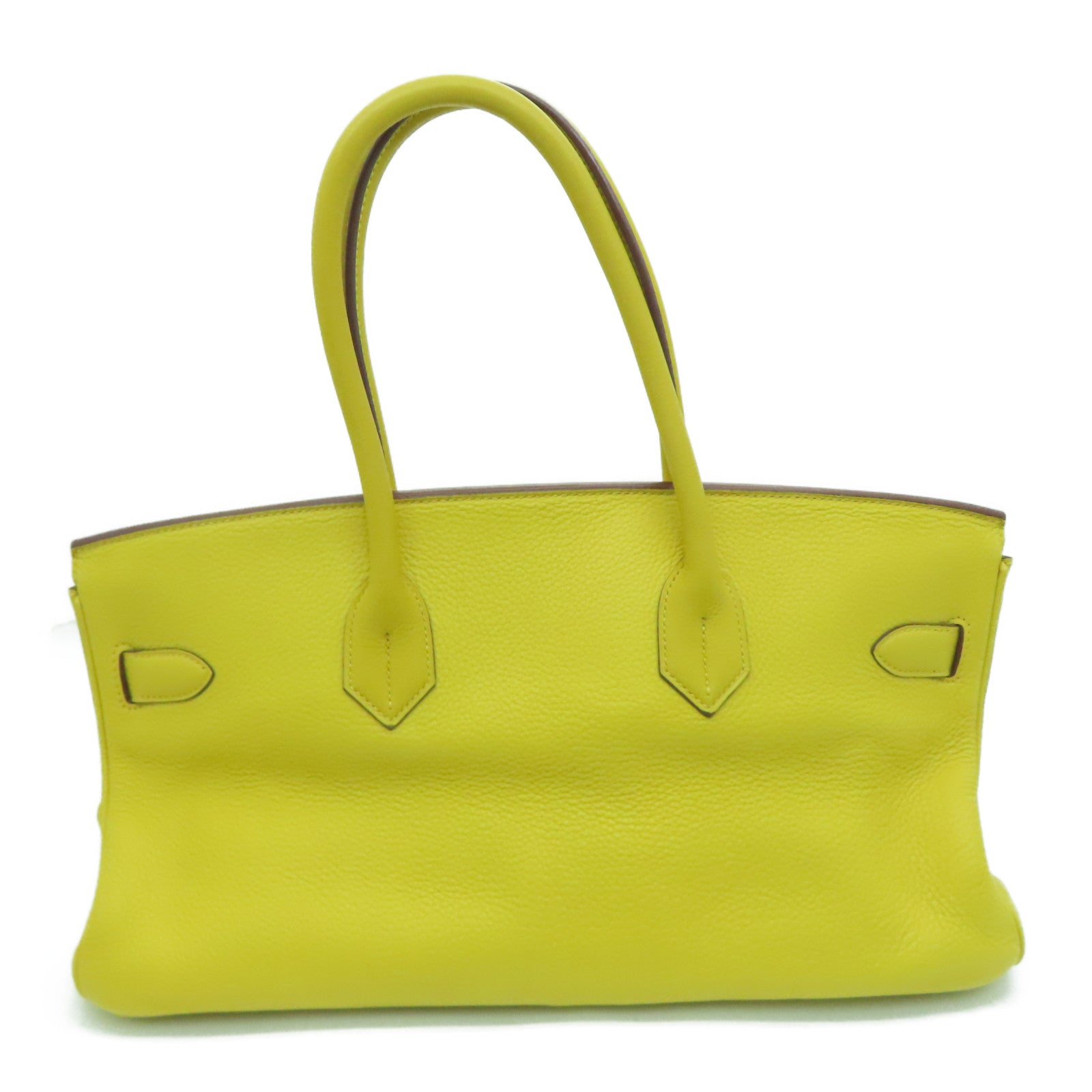 HERMES Clemence皮革Shoulder Birkin银扣手挽袋/肩背袋Jaune Ambre/黄色