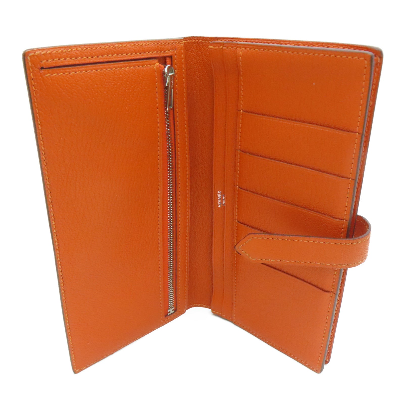 HERMES Chevre皮革Bearn Long Wallet长钱包Feu橙色