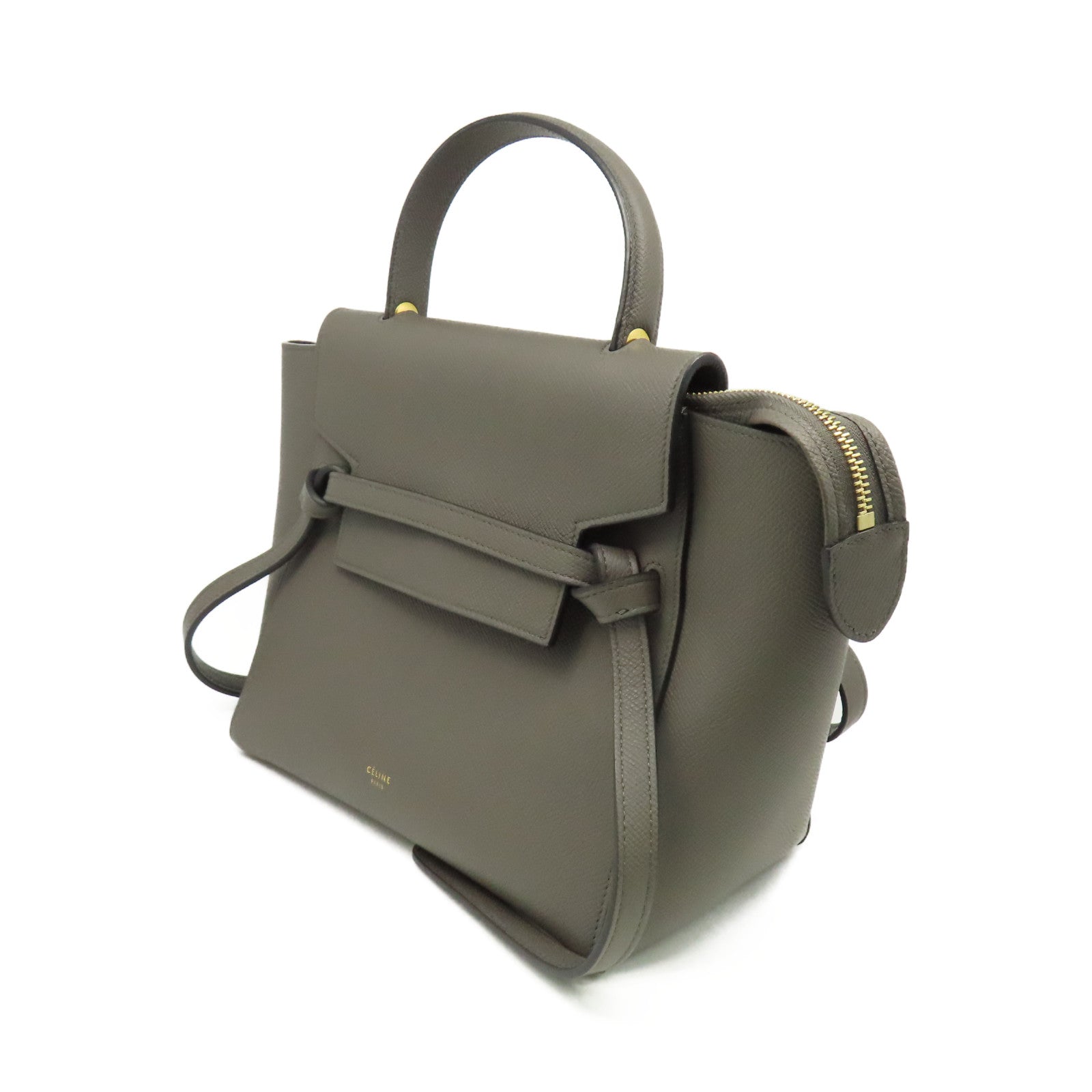CELINE 牛皮皮革Belt Bag金扣手挽肩背兩用袋灰色