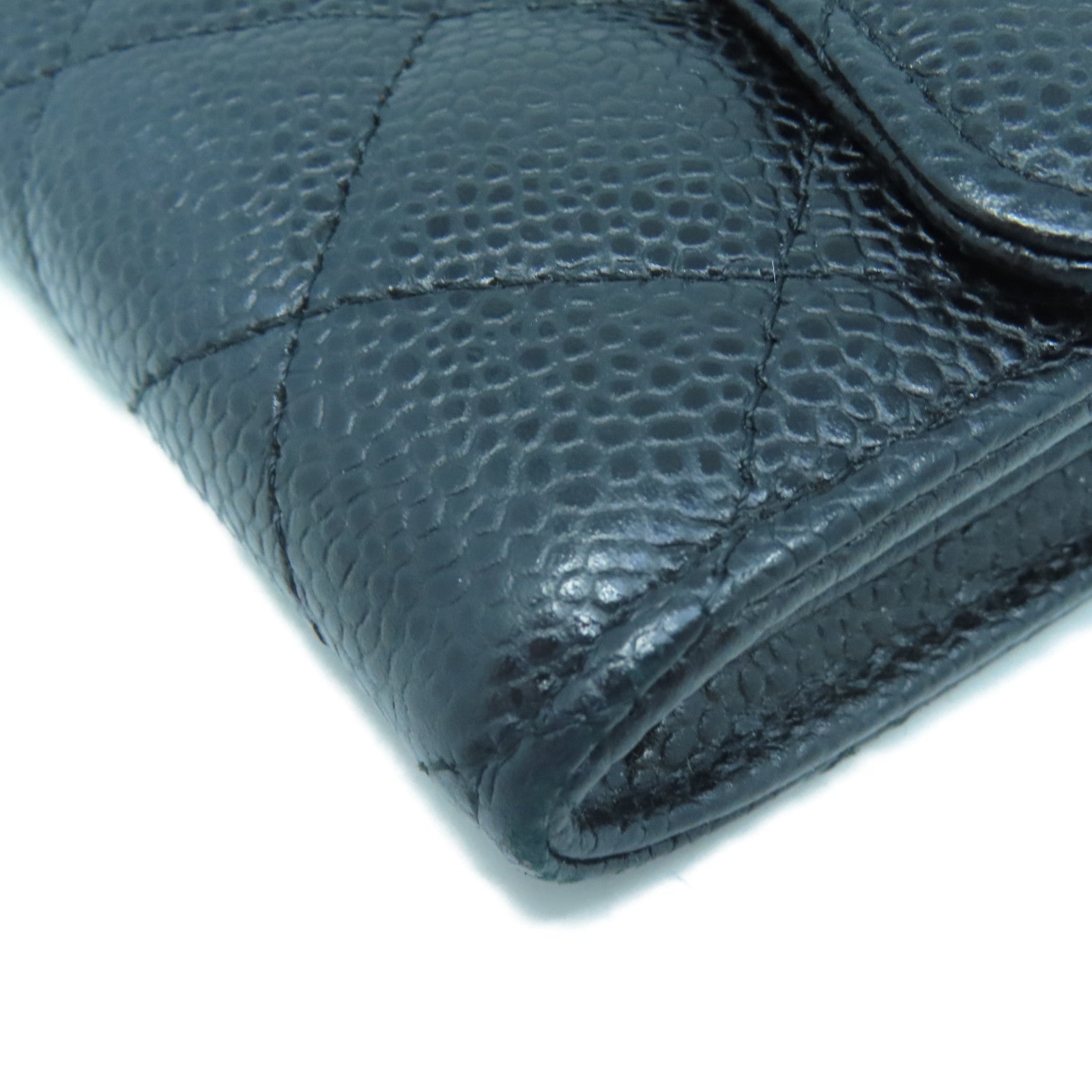 CHANEL Rhombus Caviar Leather Long Wallet Gold Buckle Long Wallet Black
