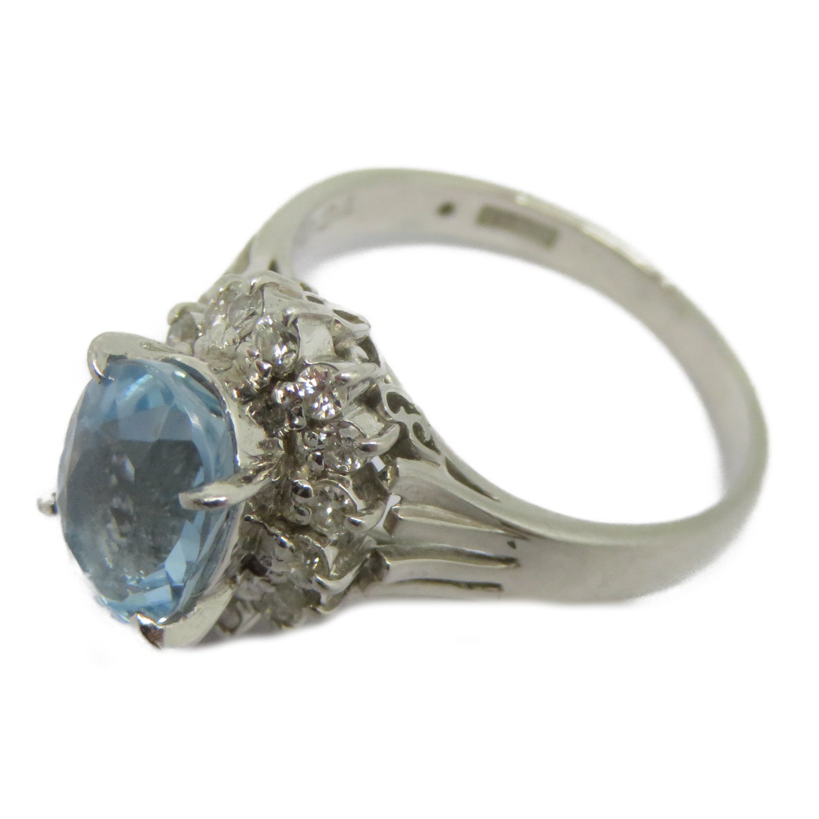 JEWELRY PT900鉑金Aquamarine Ring 1.48ct藍晶/0.24ct鑽石戒指US#5.5淺藍色/銀色