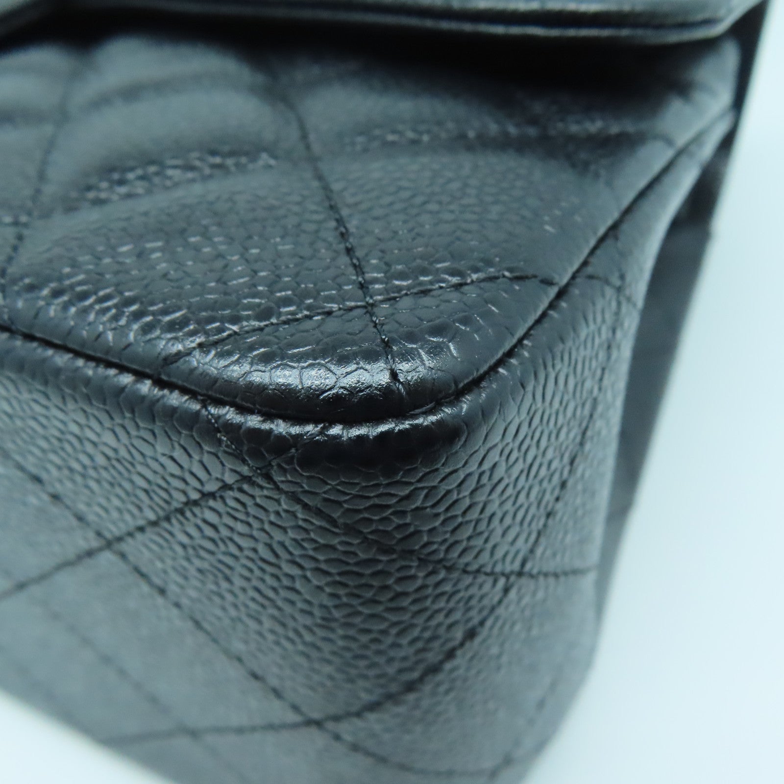 CHANEL 菱格牛皮皮革Chain Shoulder Bag银扣链带肩背袋黑色