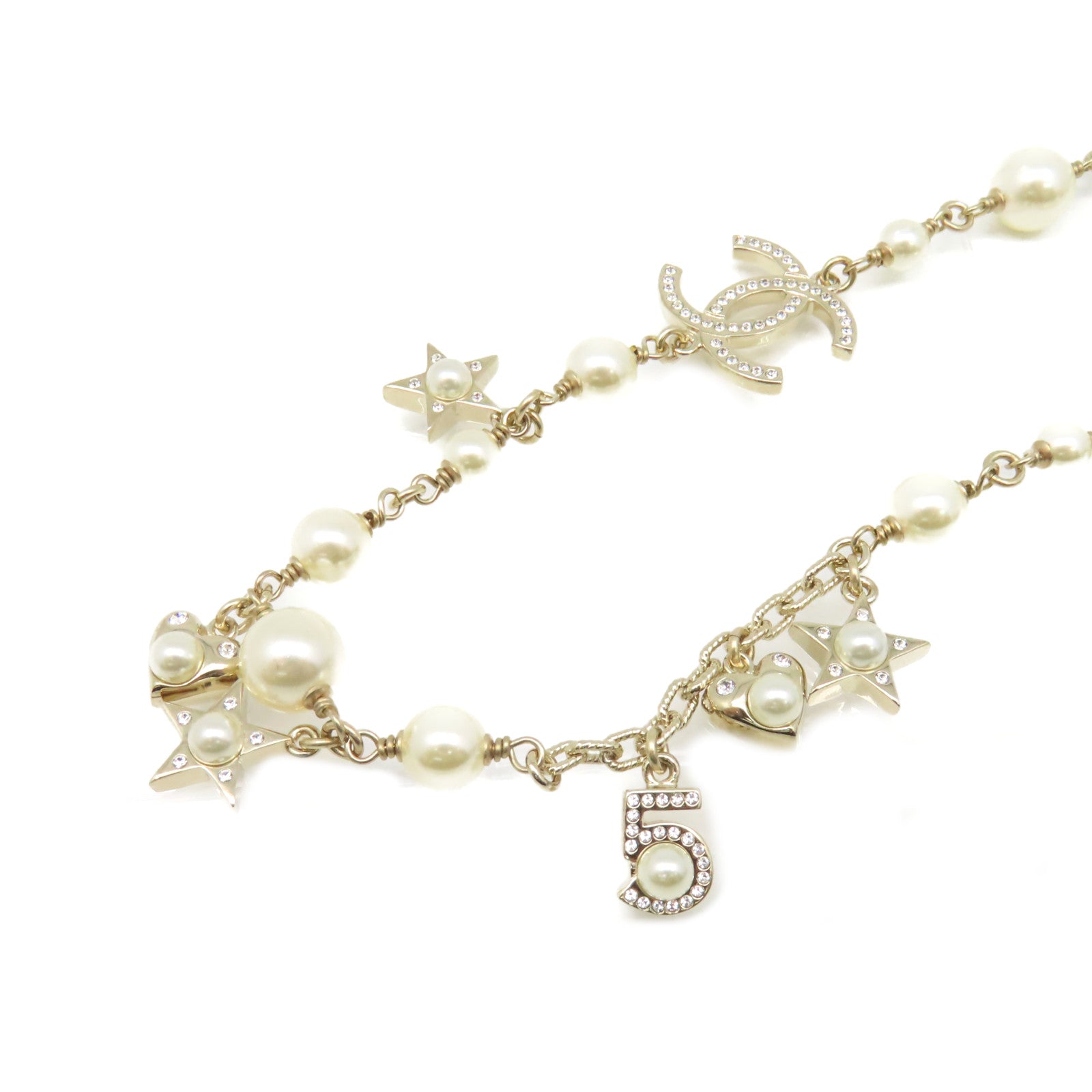 CHANEL 金屬/仿珍珠CC Necklace項鏈金色/珍珠色