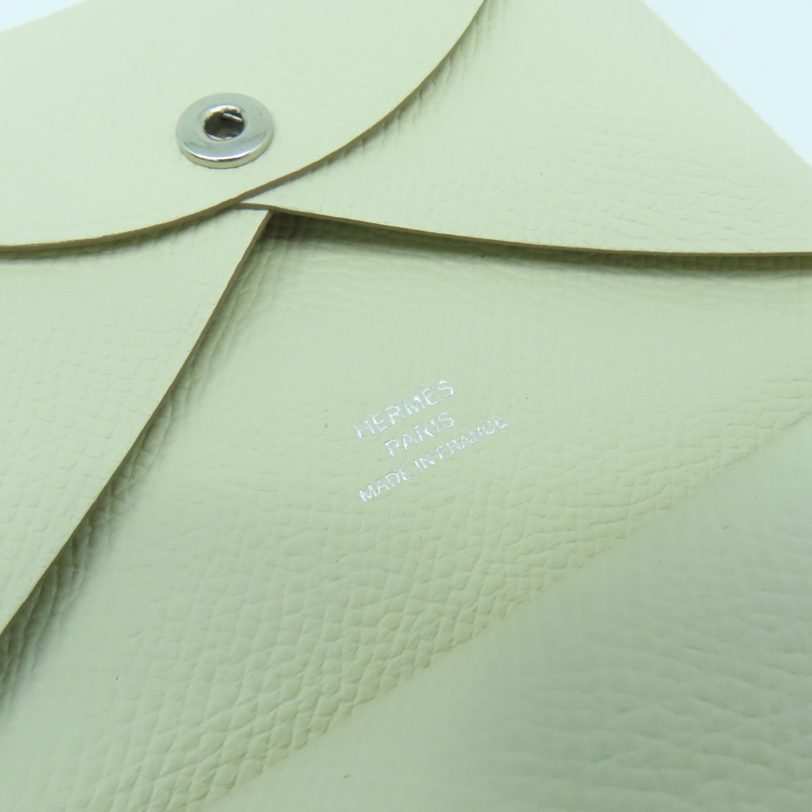 HERMES Epsom皮革Calvi Duo銀扣卡片套Craie奶昔白色