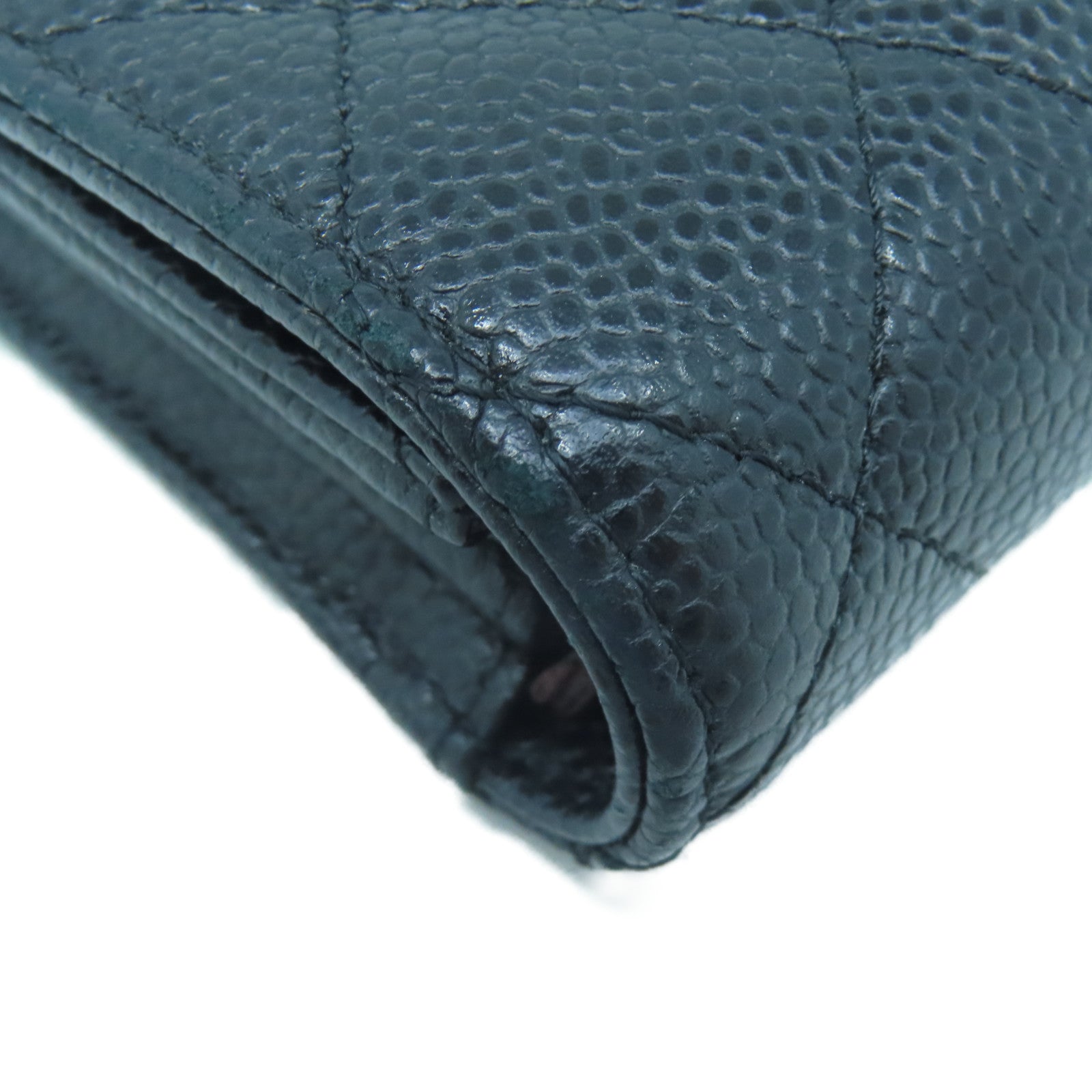 CHANEL Rhombus Caviar Leather Long Wallet Gold Buckle Long Wallet Black