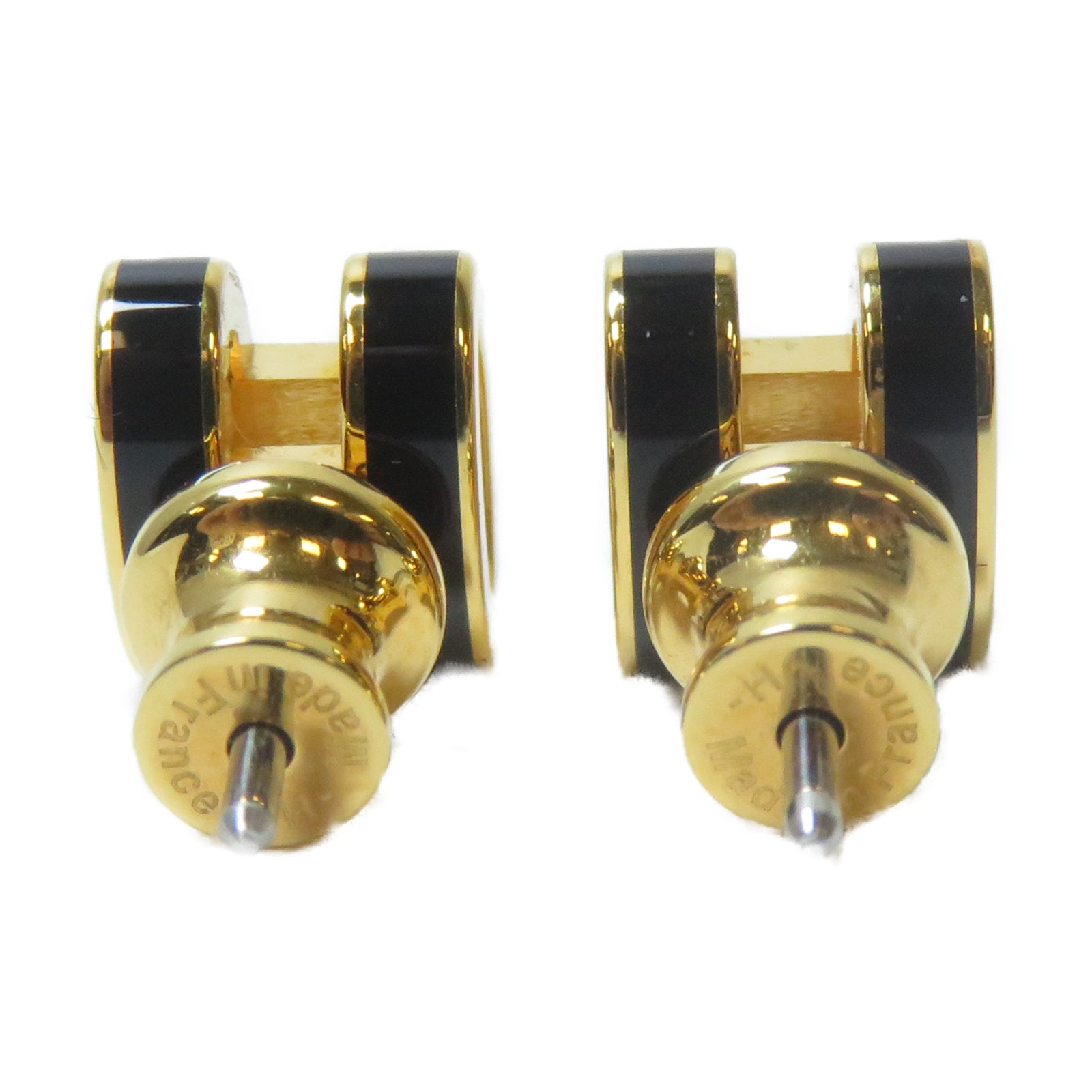 HERMES 金屬Mini Pop H Earrings金扣耳環黑色/金色