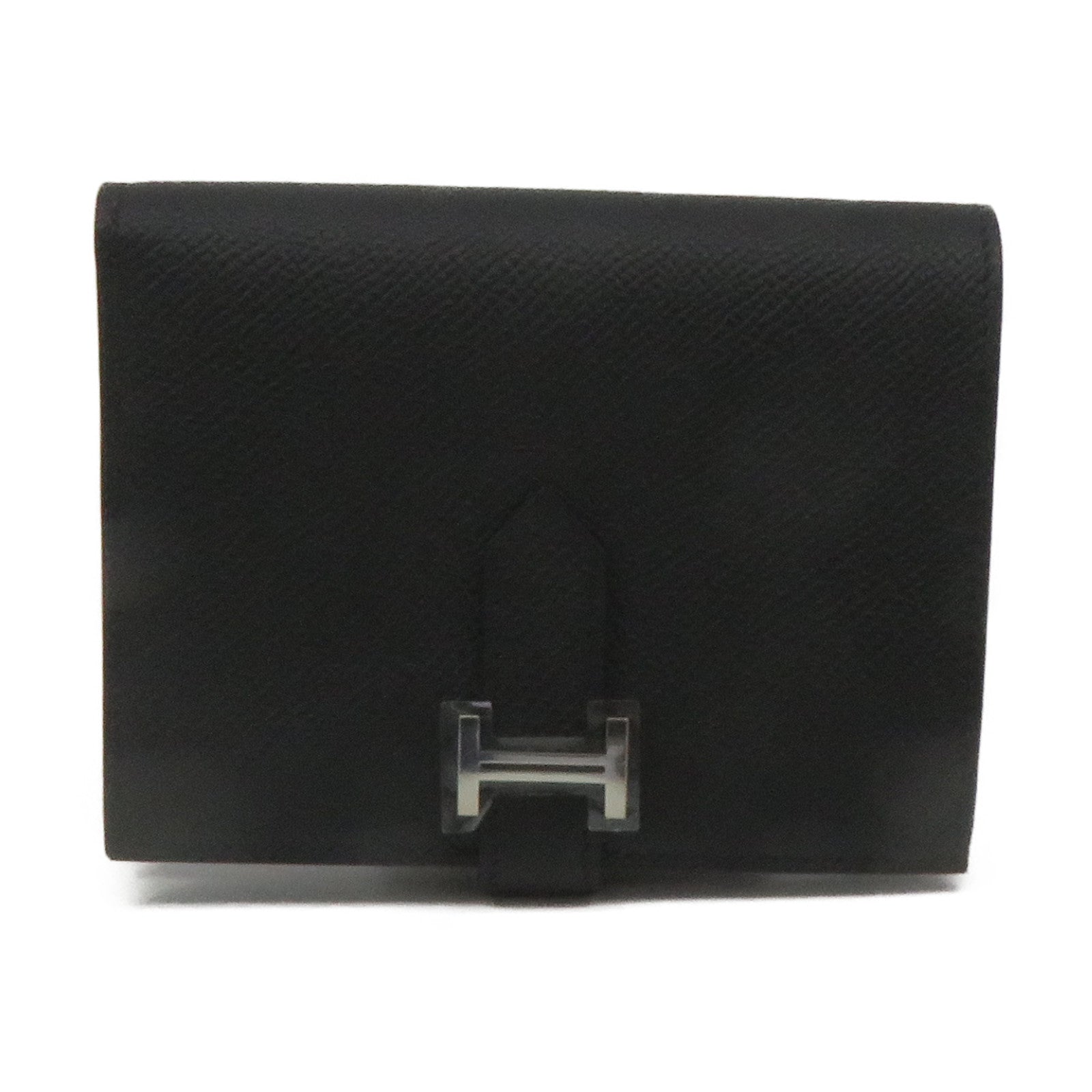 HERMES Epsom皮革Bearn Wallet銀扣短錢包黑色
