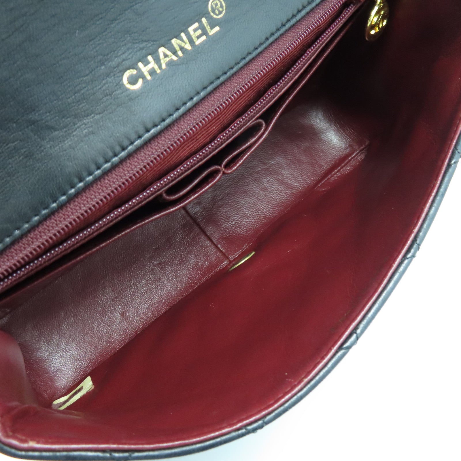 CHANEL 菱格羊皮皮革Chain Shoulder Bag金扣鏈帶肩背袋黑色