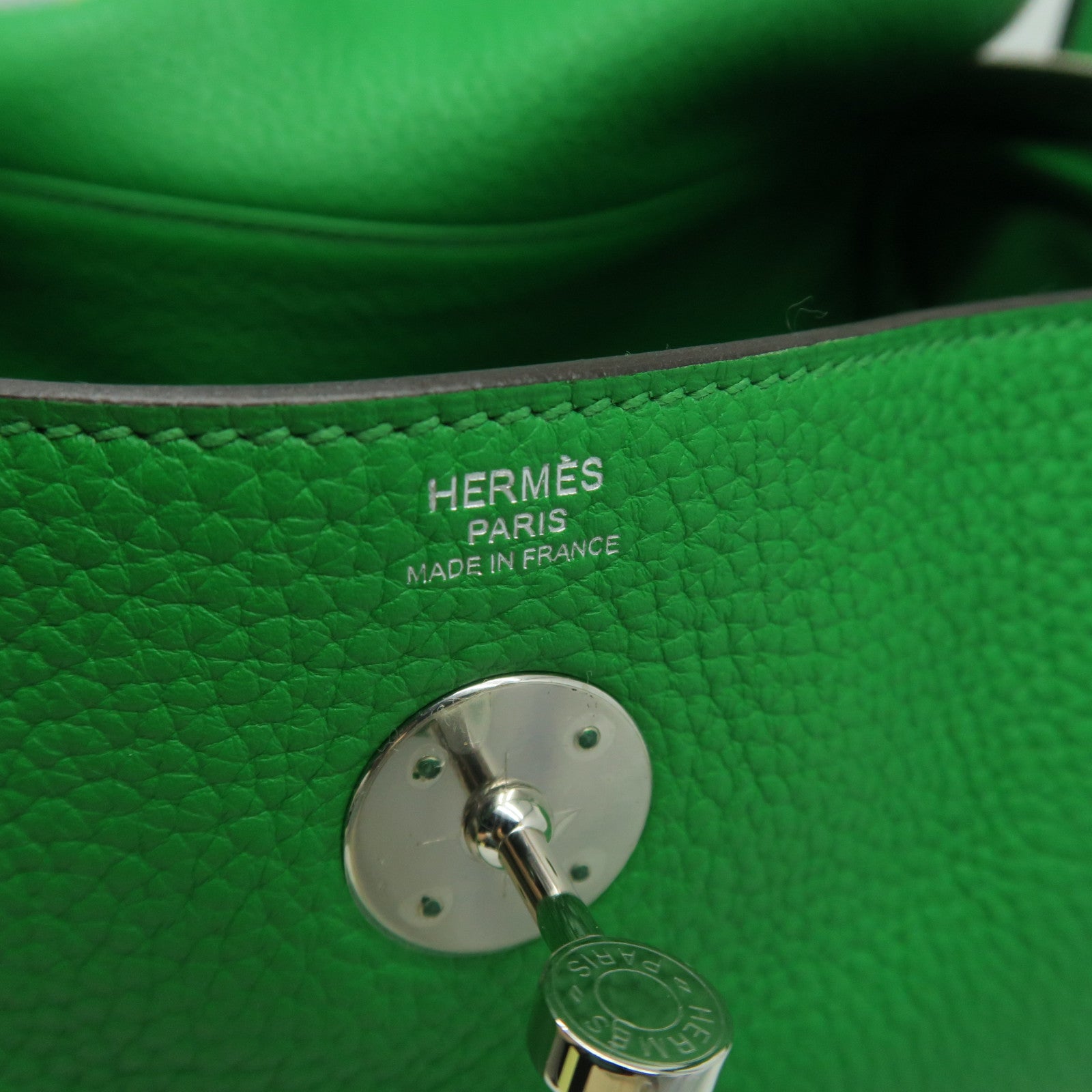 HERMES Clemence皮革Lindy 26銀扣手挽肩背兩用袋綠色