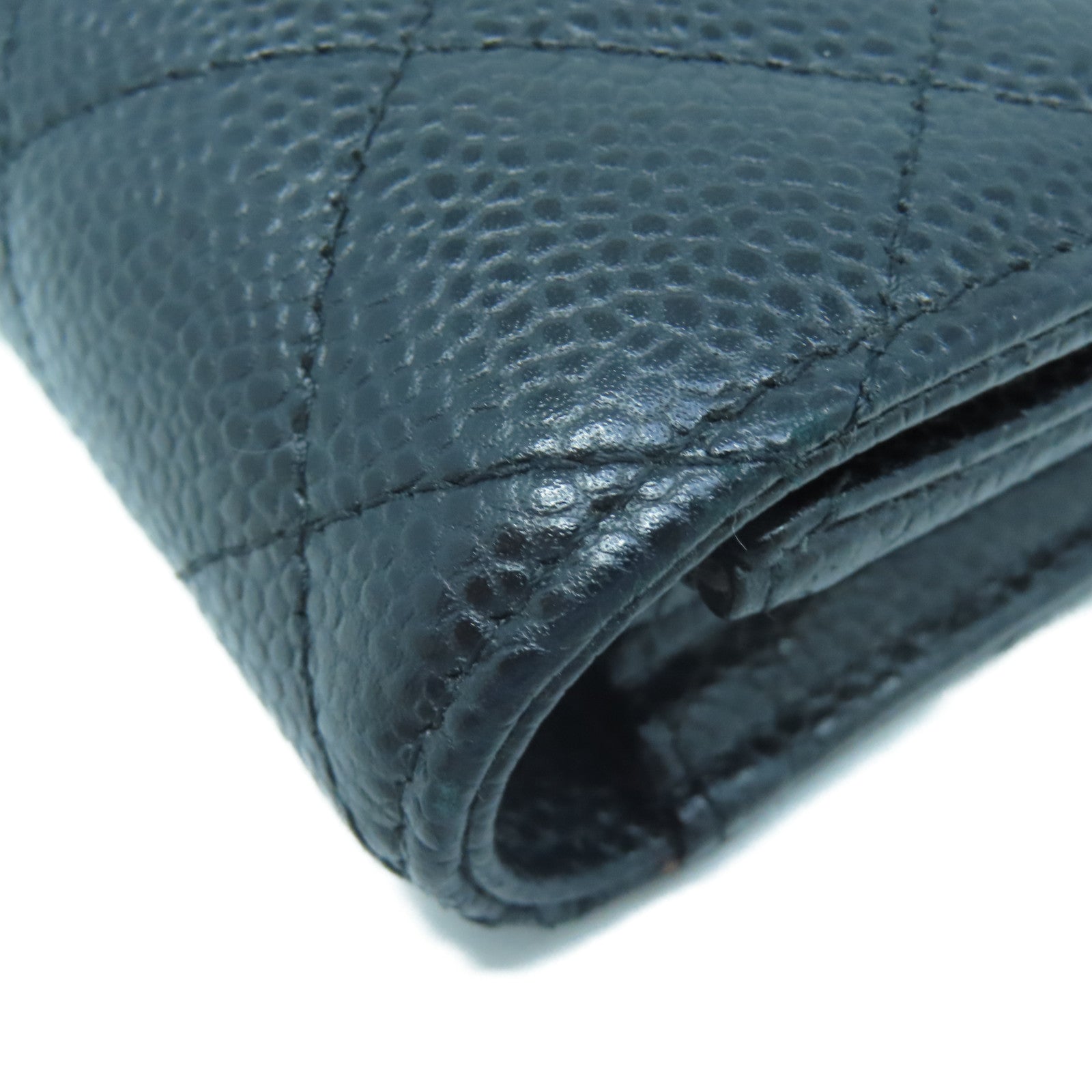 CHANEL Rhombus Caviar Leather Long Wallet Gold Buckle Long Wallet Black