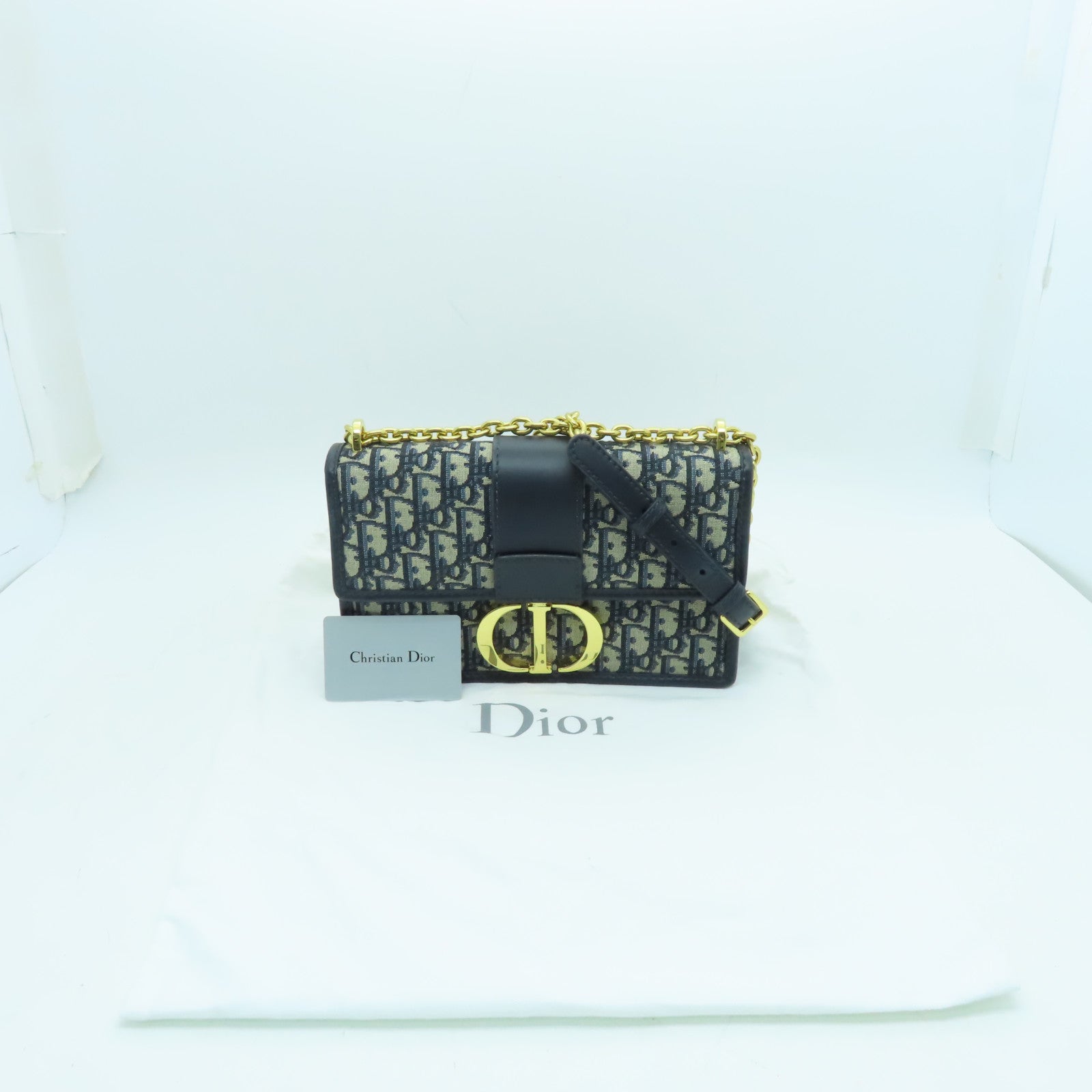 Dior 帆布Montaigne 30金扣鏈帶肩背袋藍色