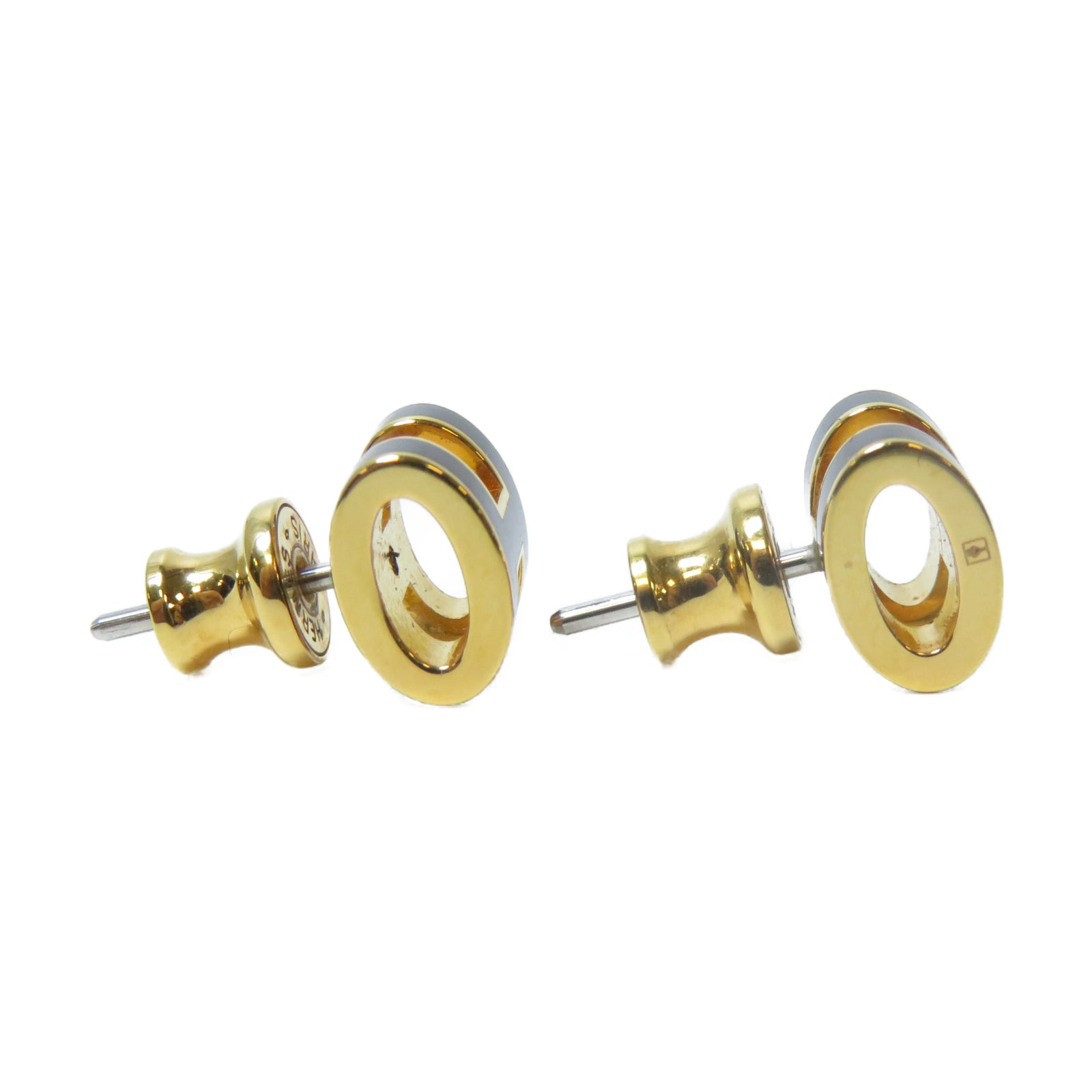 HERMES 金屬Mini Pop H Earrings金扣耳環黑色/金色