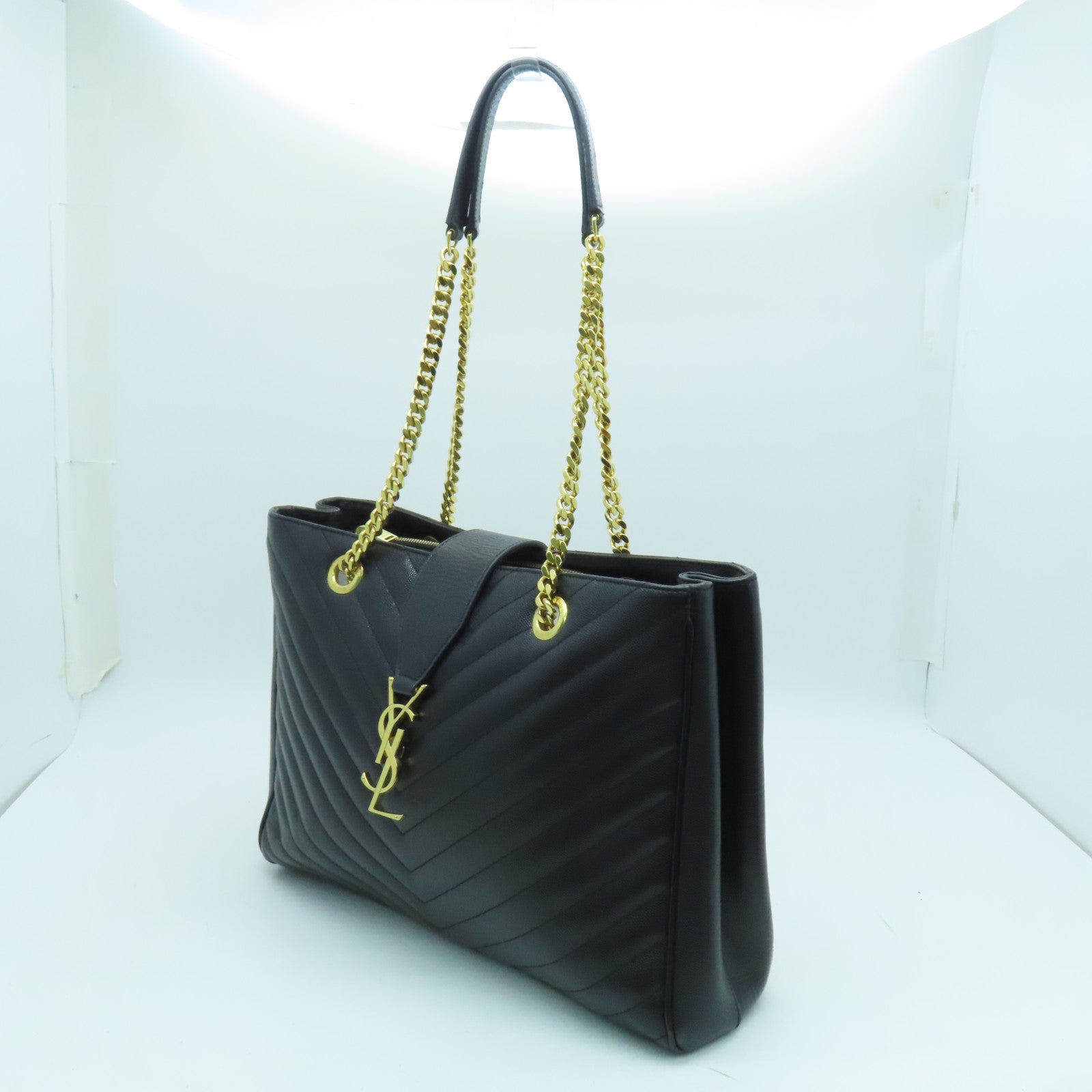YVES SAINT LAURENT 牛皮皮革Chain Shoulder金扣肩背袋黑色