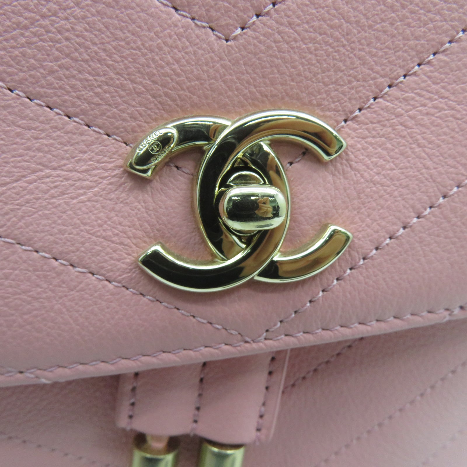 CHANEL 菱格牛皮皮革Backpack金扣背包粉紅色