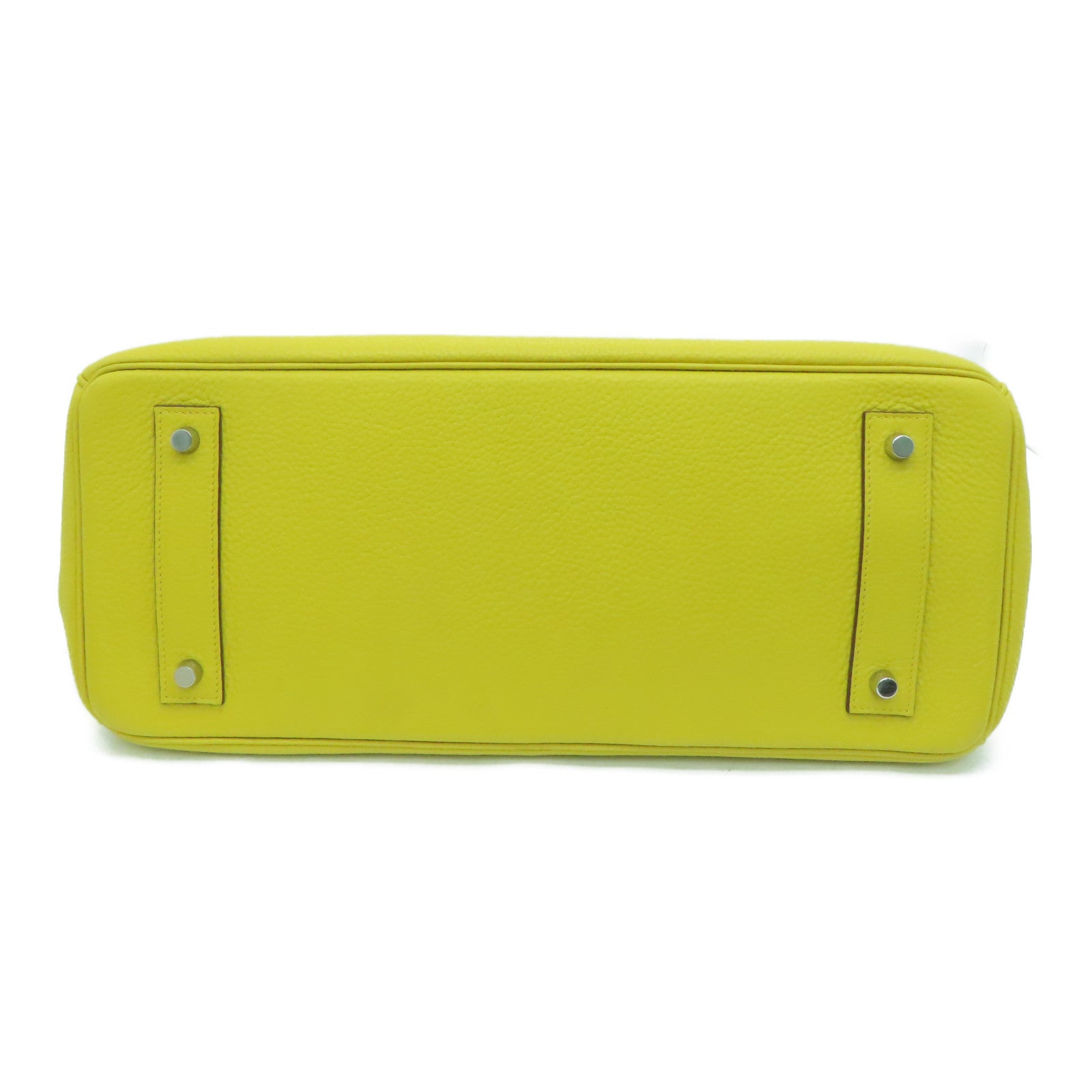 HERMES Clemence皮革Shoulder Birkin银扣手挽袋/肩背袋Jaune Ambre/黄色
