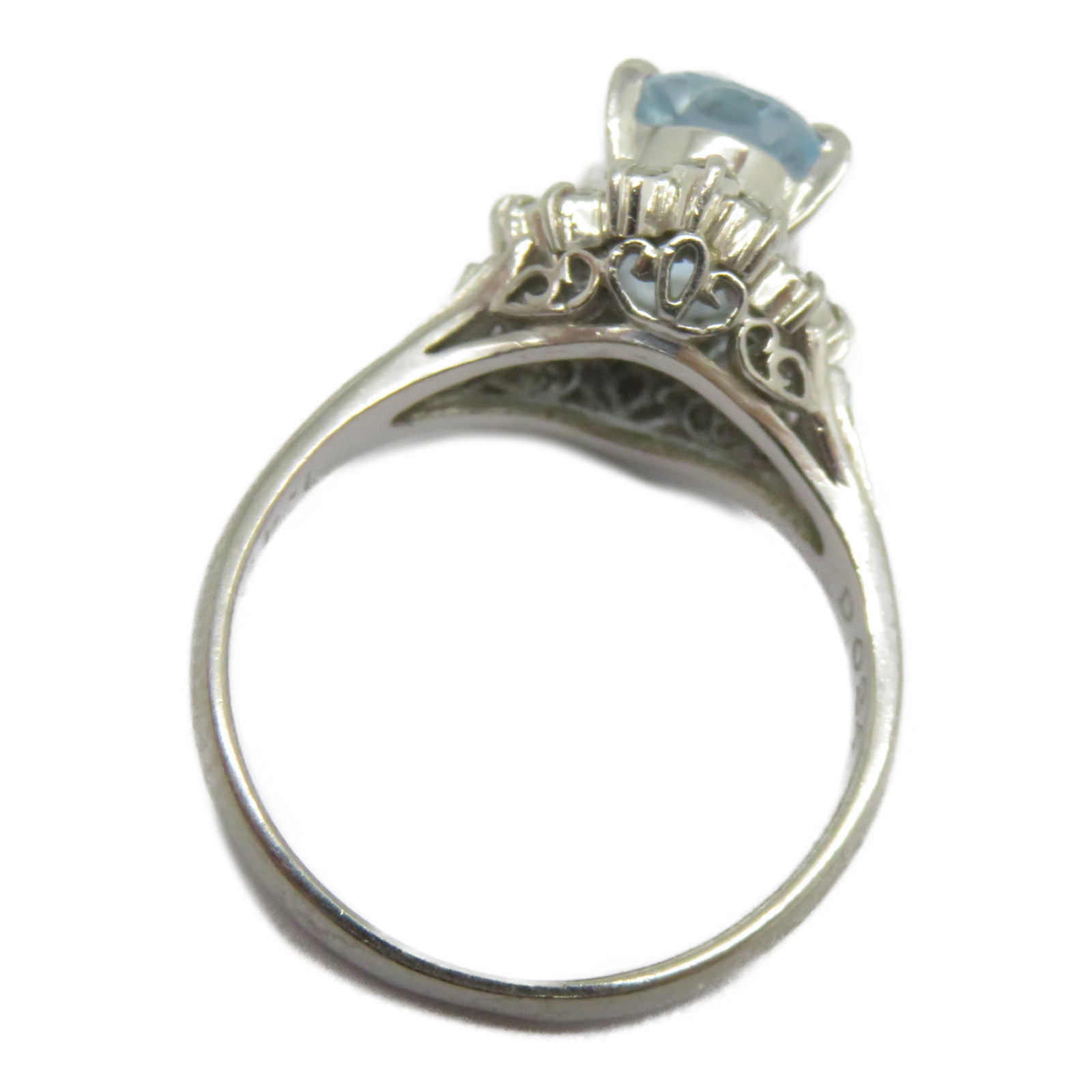 JEWELRY PT900鉑金Aquamarine Ring 1.48ct藍晶/0.24ct鑽石戒指US#5.5淺藍色/銀色