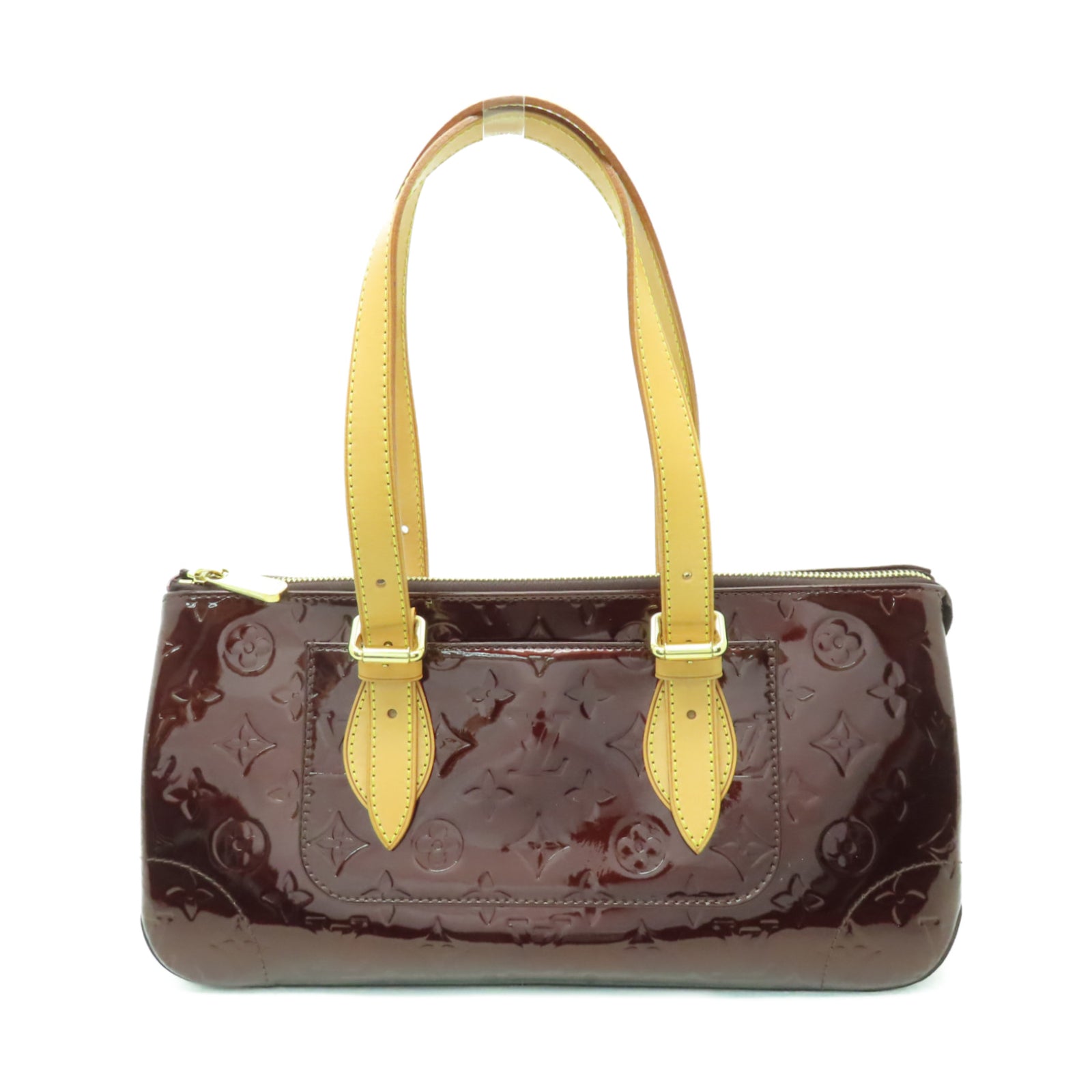 LOUIS VUITTON Monogram Vernis Rosewood Avenue金扣手挽袋酒紅色