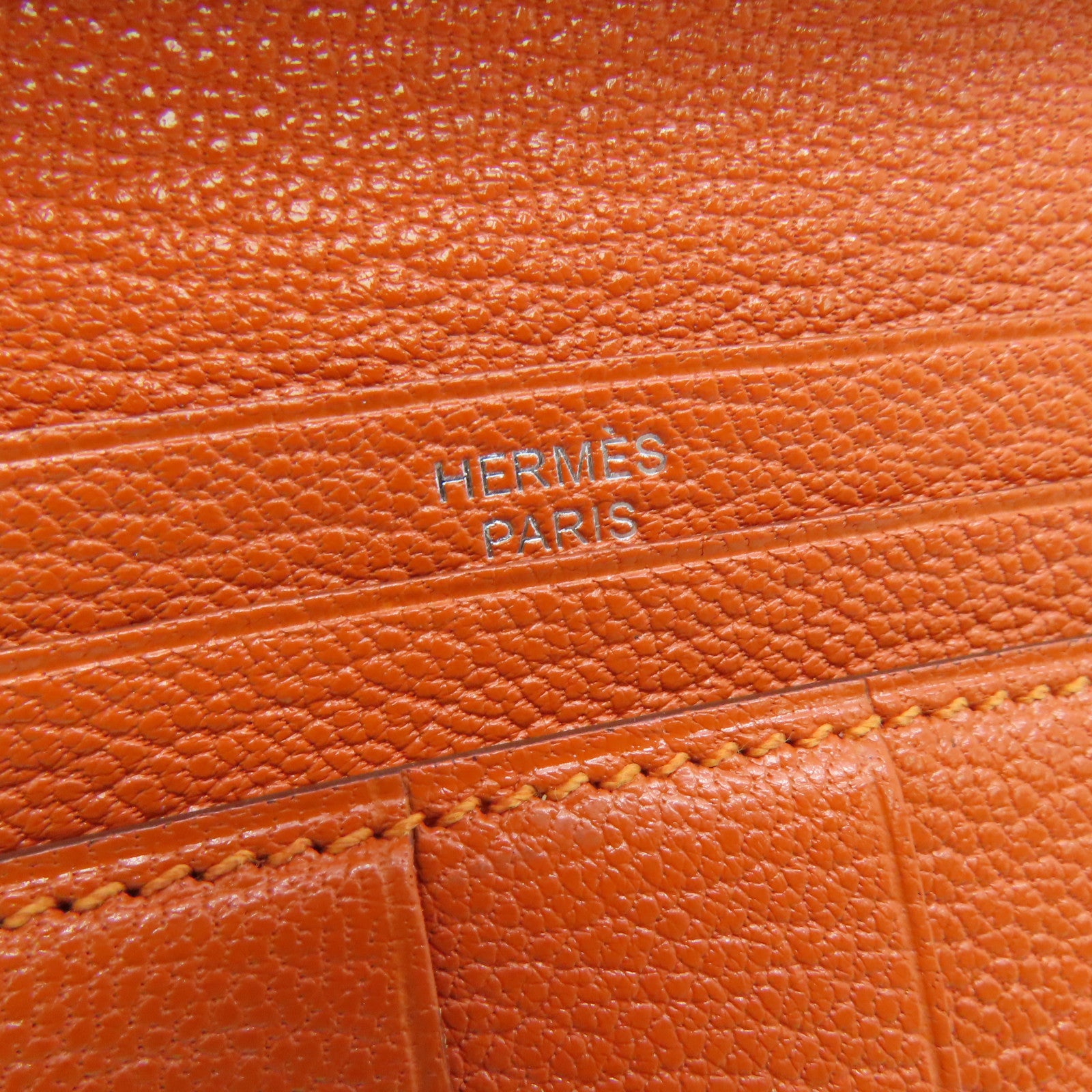 HERMES Chevre皮革Bearn Long Wallet长钱包Feu橙色
