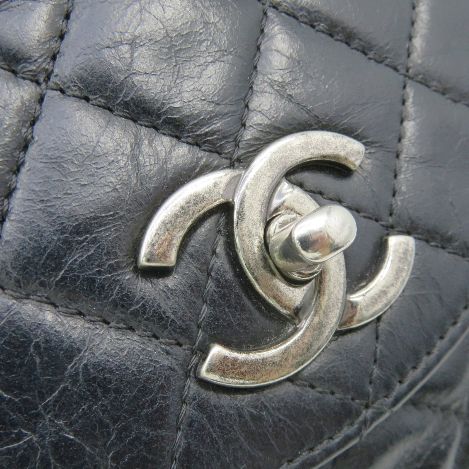 CHANEL 菱格牛皮皮革Chain Shoulder Bag銀扣鏈帶肩背袋黑色