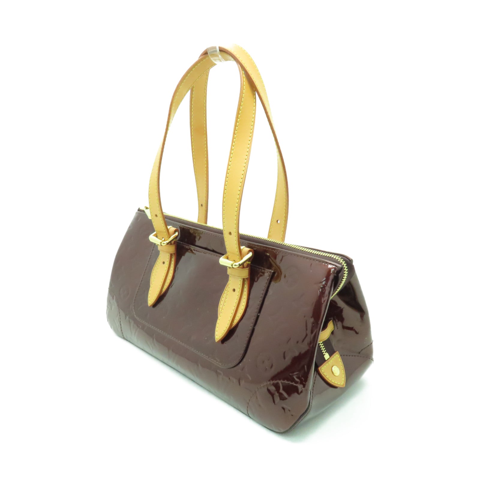 LOUIS VUITTON Monogram Vernis Rosewood Avenue金扣手挽袋酒紅色