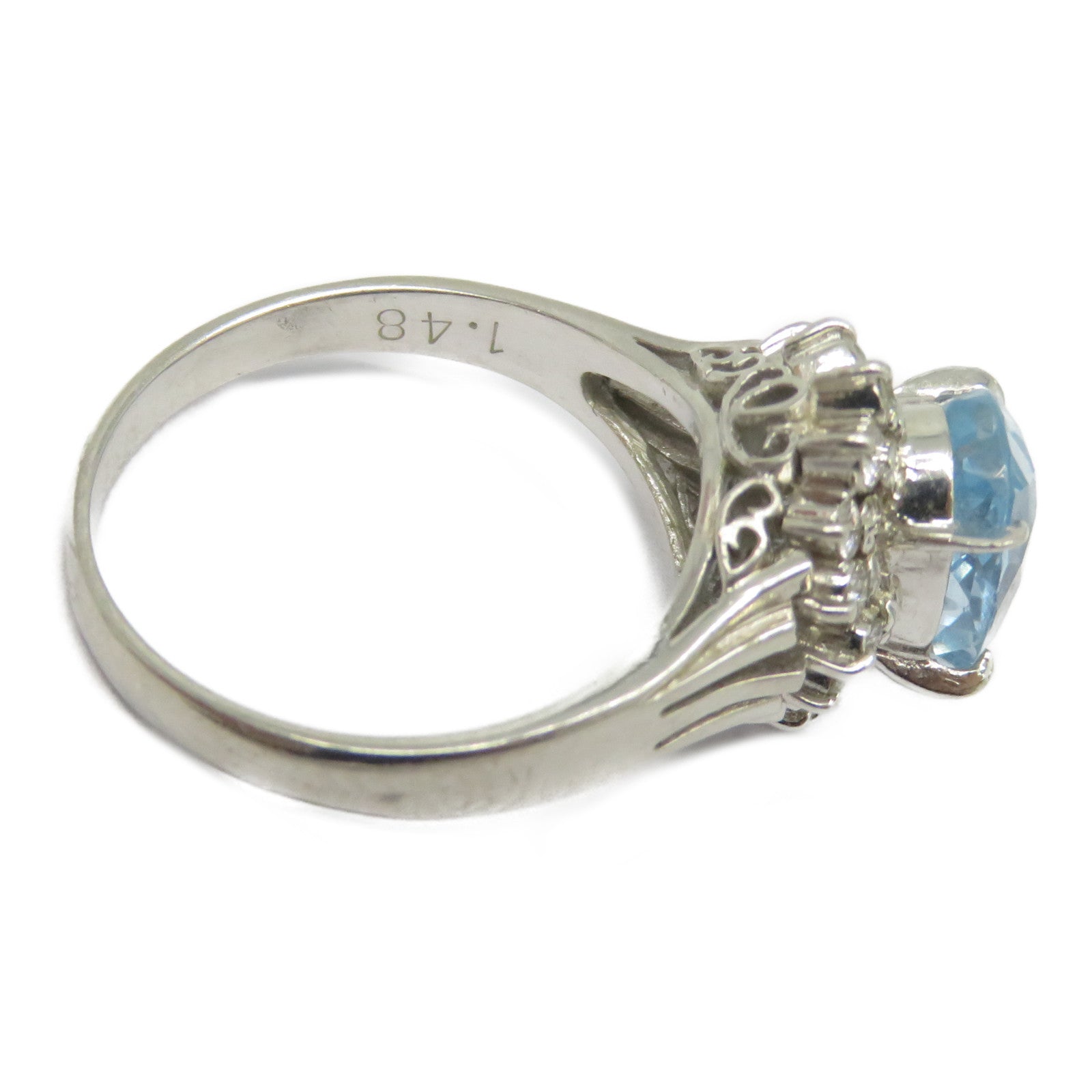 JEWELRY PT900鉑金Aquamarine Ring 1.48ct藍晶/0.24ct鑽石戒指US#5.5淺藍色/銀色