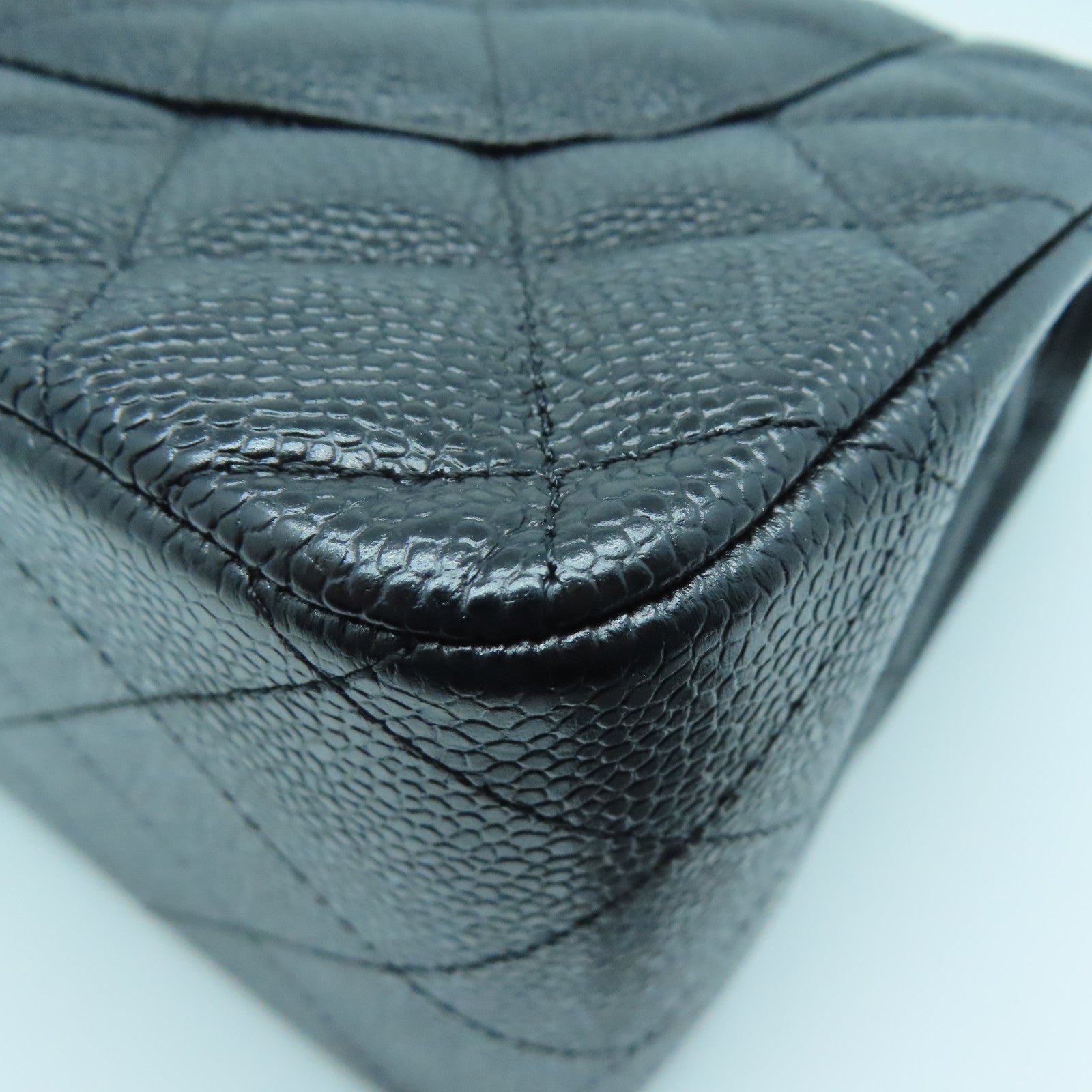 CHANEL 菱格牛皮皮革Chain Shoulder Bag银扣链带肩背袋黑色