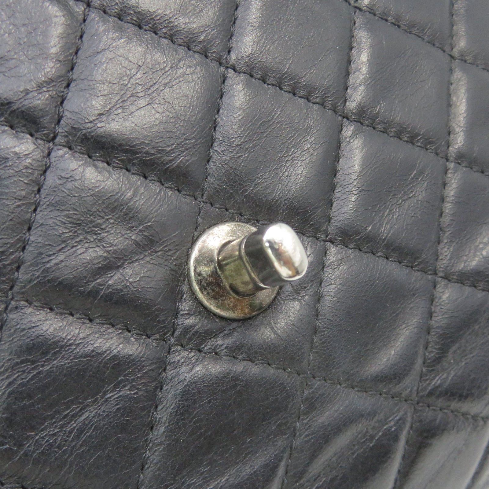 CHANEL 菱格牛皮皮革Chain Shoulder Bag銀扣鏈帶肩背袋黑色
