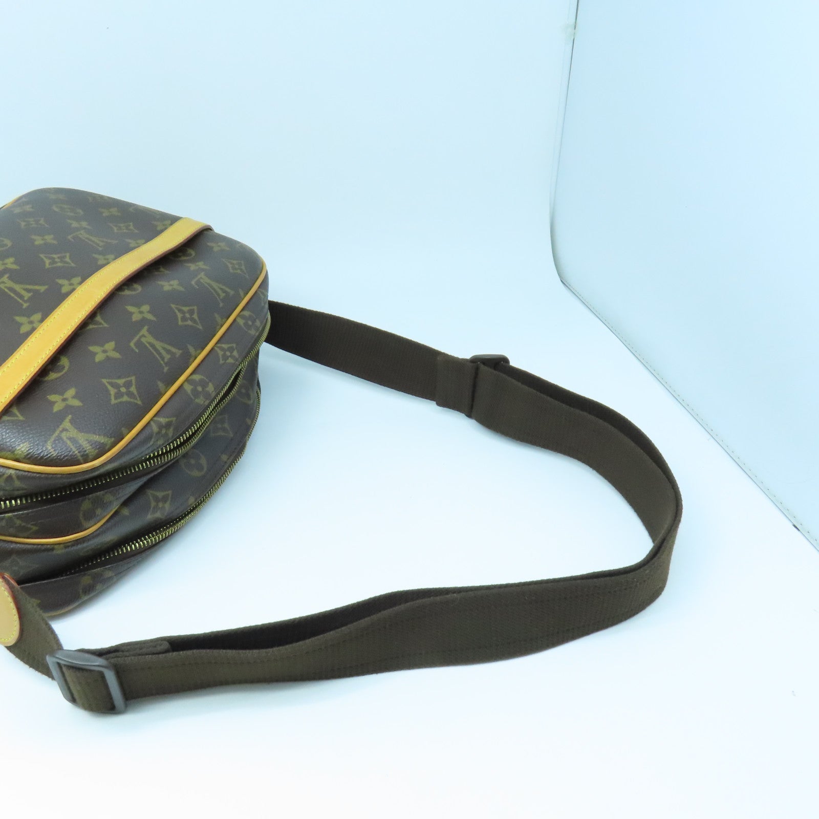 LOUIS VUITTON Monogram Reporter Monogram Gold Buckle Shoulder Bag Brown