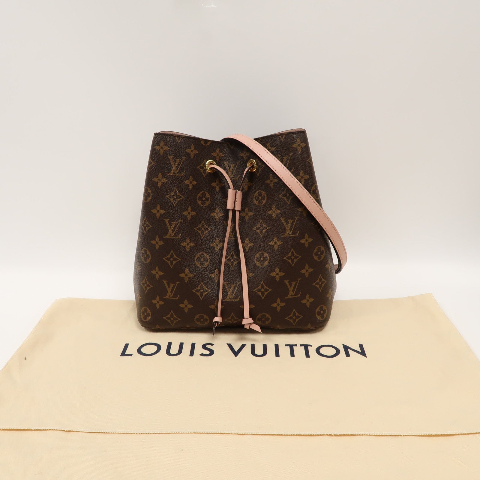 LOUIS VUITTON Monogram NeoNoe MM金扣肩背袋啡色/粉紅色