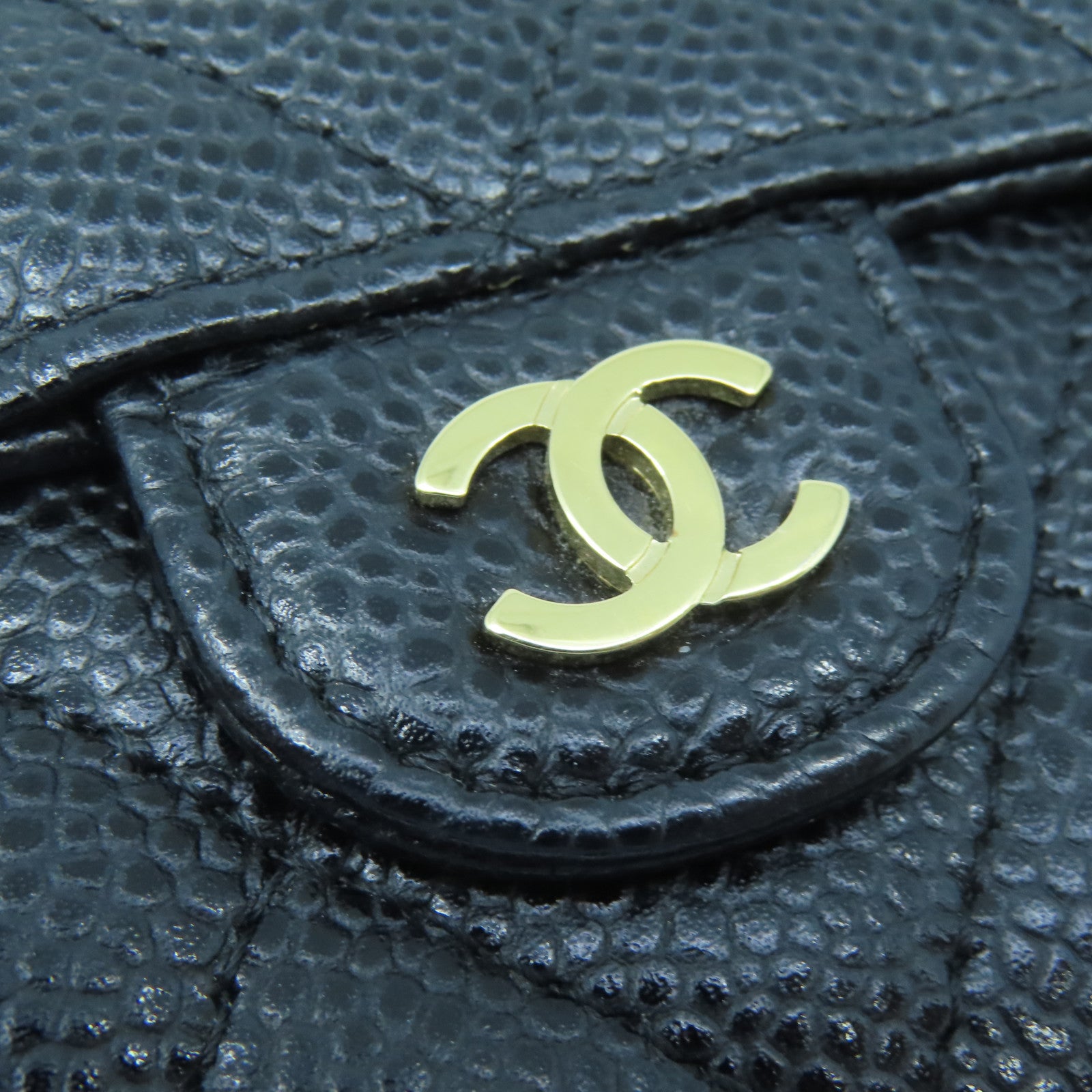 CHANEL Rhombus Caviar Leather Long Wallet Gold Buckle Long Wallet Black
