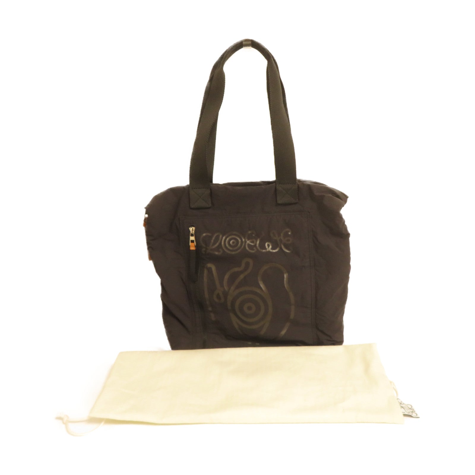 LOEWE 尼龍Tote Bag銀扣肩背袋黑色