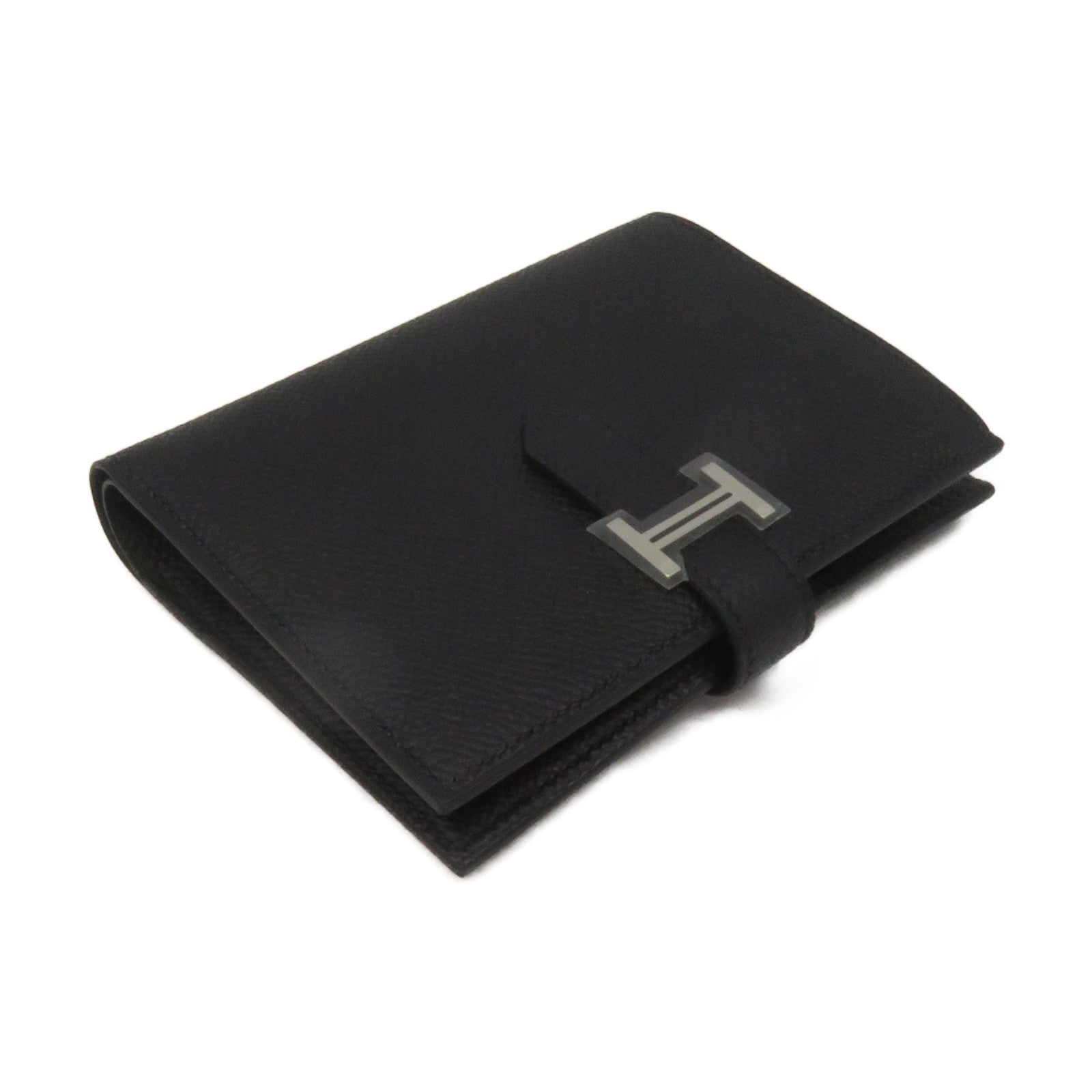 HERMES Epsom皮革Bearn Wallet銀扣短錢包黑色