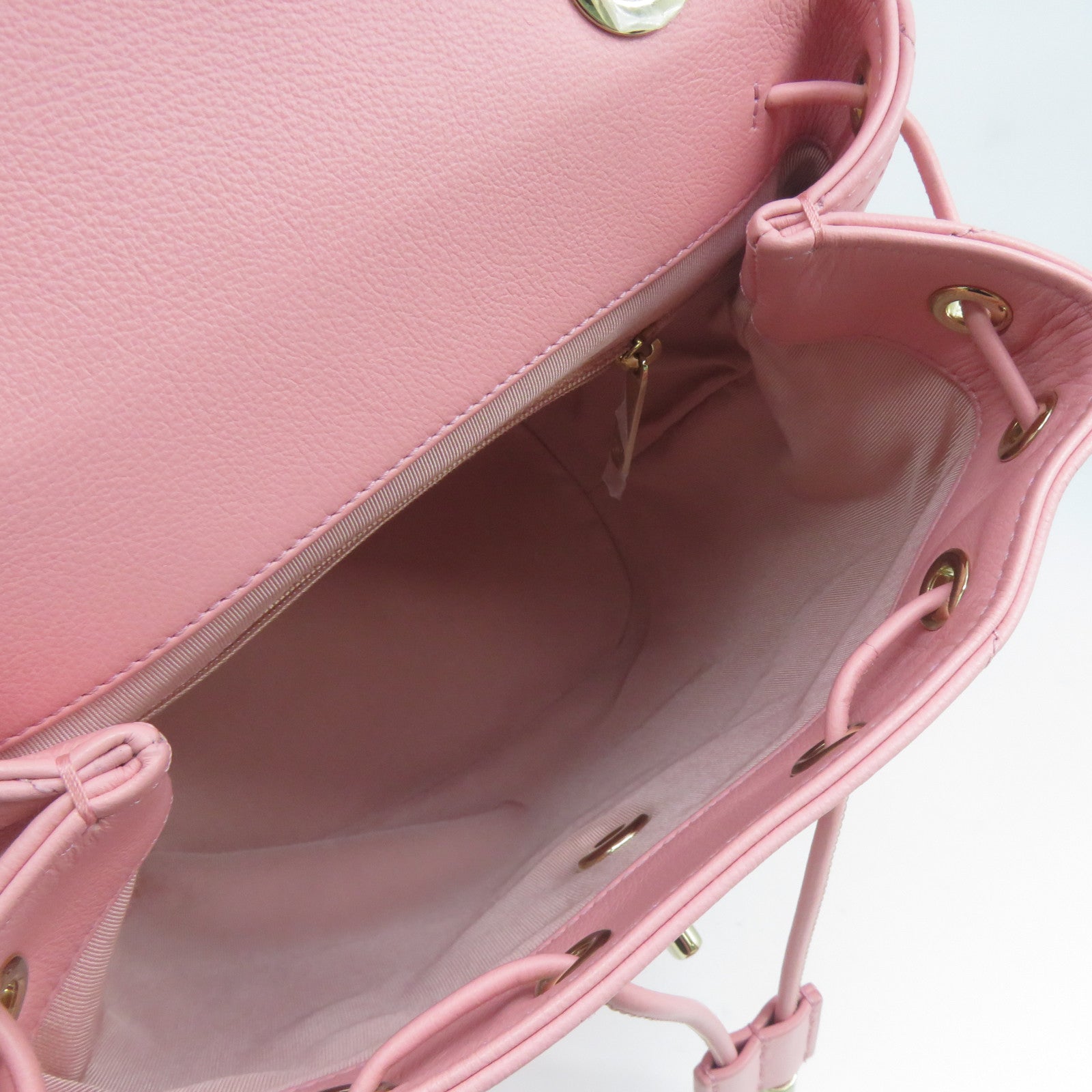 CHANEL 菱格牛皮皮革Backpack金扣背包粉紅色