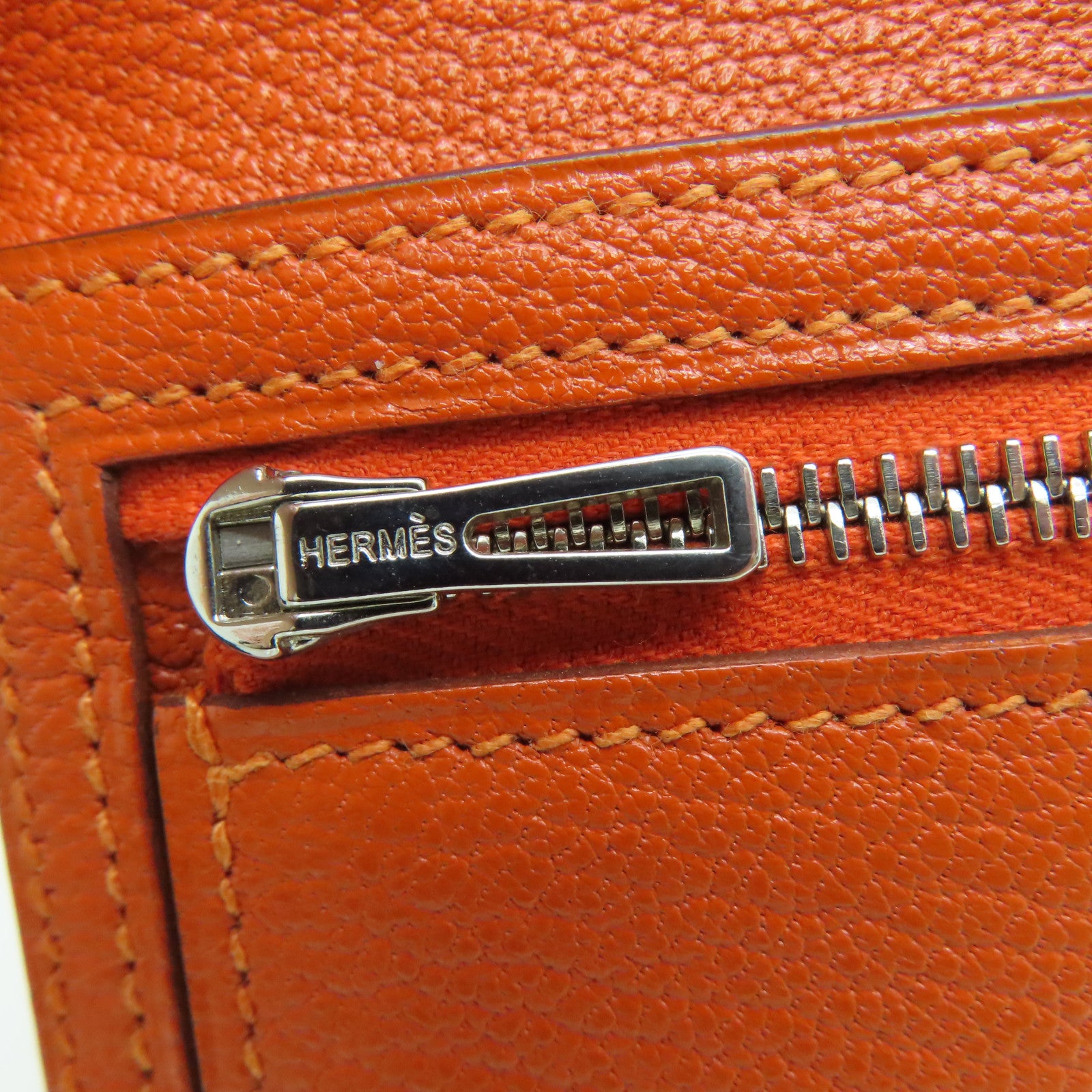 HERMES Chevre皮革Bearn Long Wallet长钱包Feu橙色
