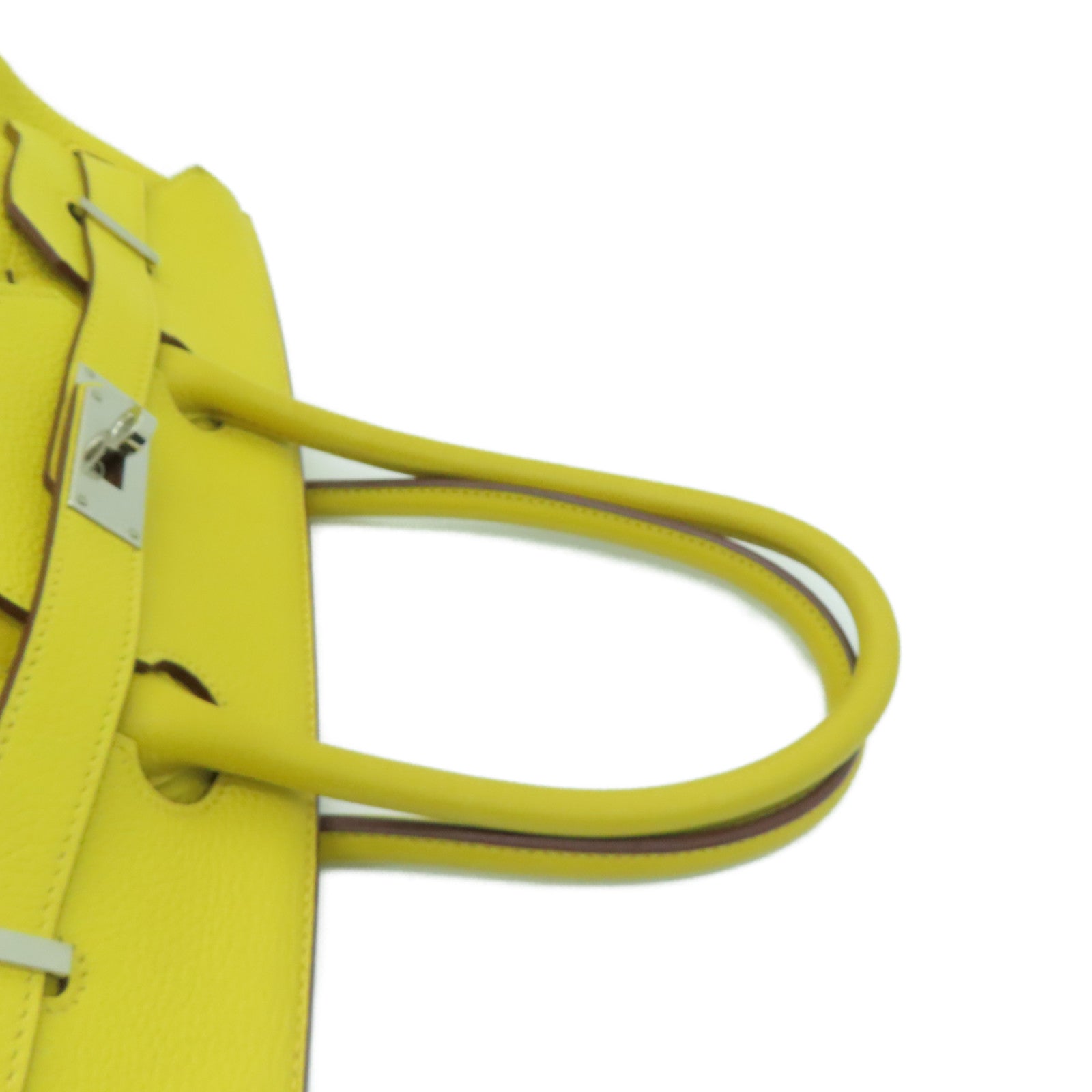 HERMES Clemence皮革Shoulder Birkin银扣手挽袋/肩背袋Jaune Ambre/黄色