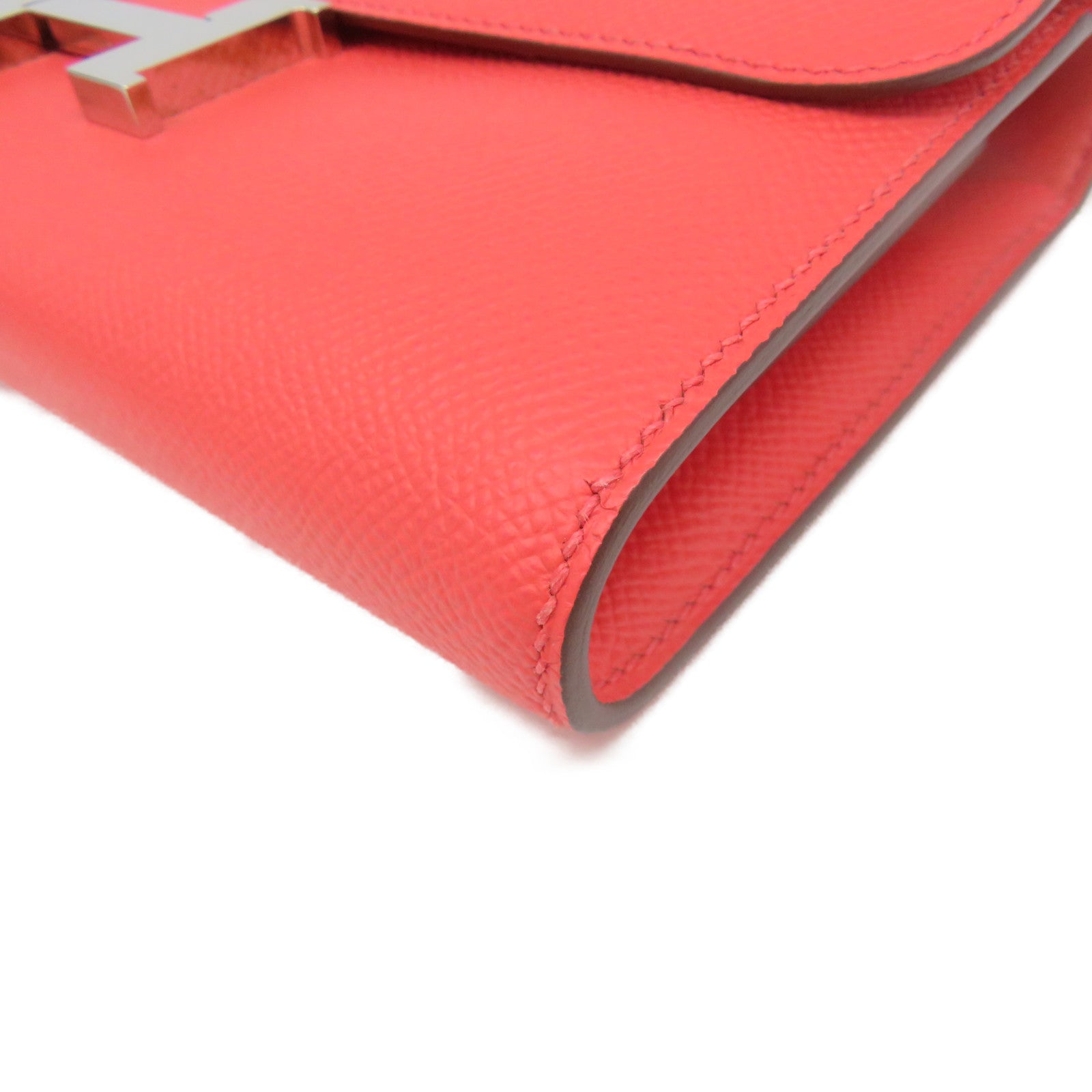 HERMES Epsom皮革Constance Wallet銀扣長錢包Rose Jaipur蜜桃紅色