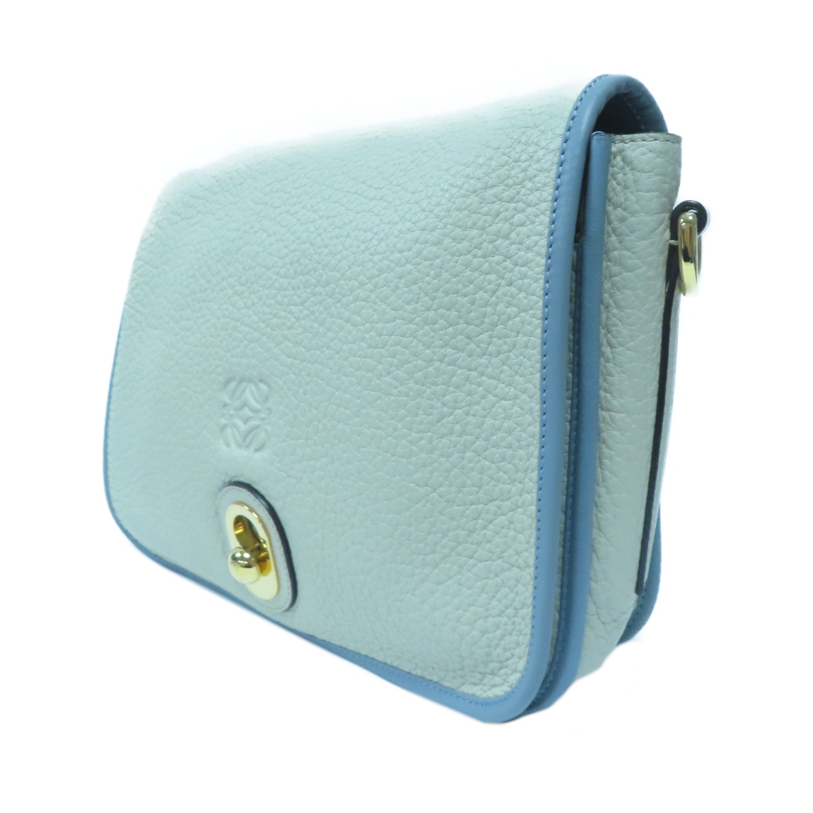 LOEWE 牛皮皮革Shoulder Bag金扣肩背袋米色/藍色