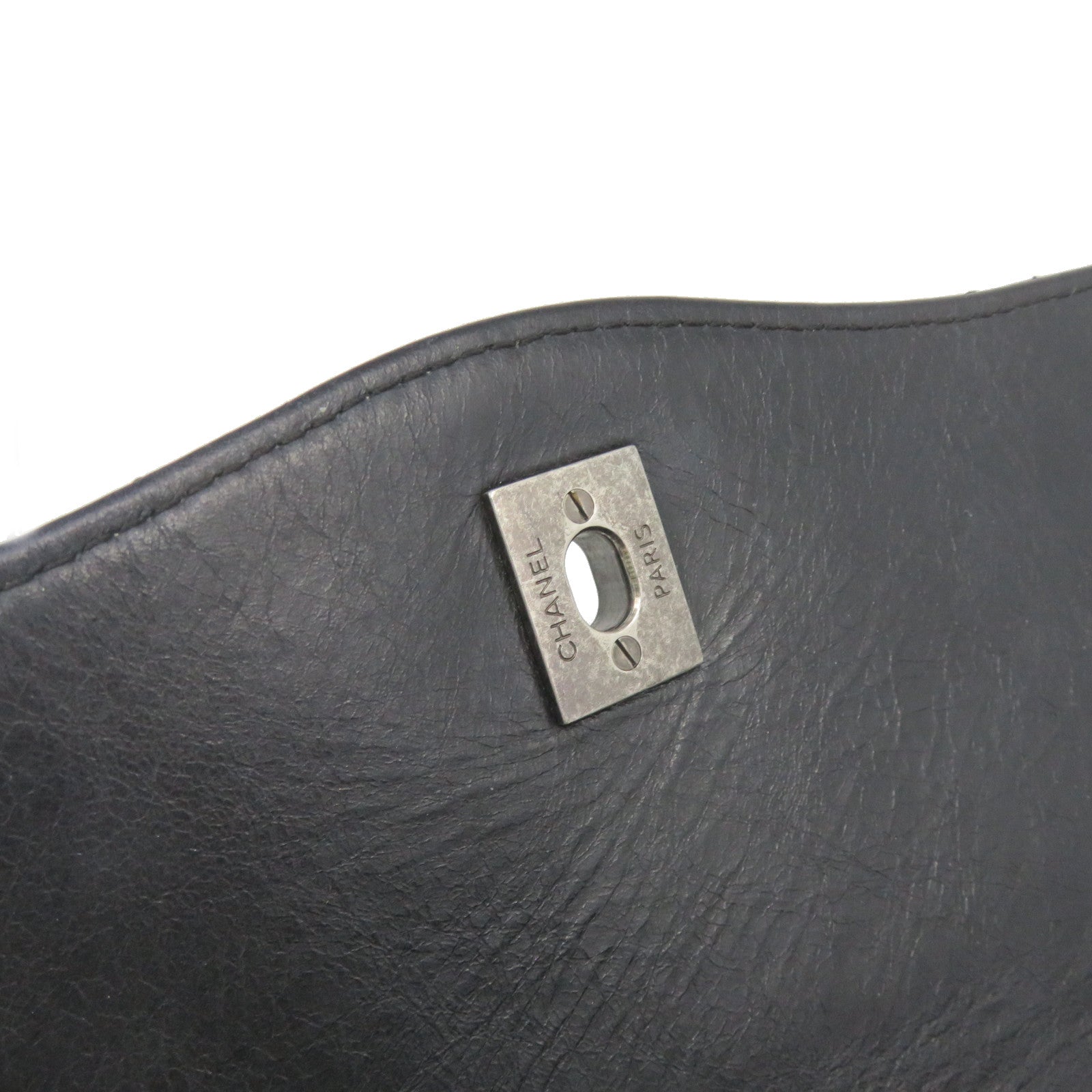 CHANEL 菱格牛皮皮革Chain Shoulder Bag銀扣鏈帶肩背袋黑色